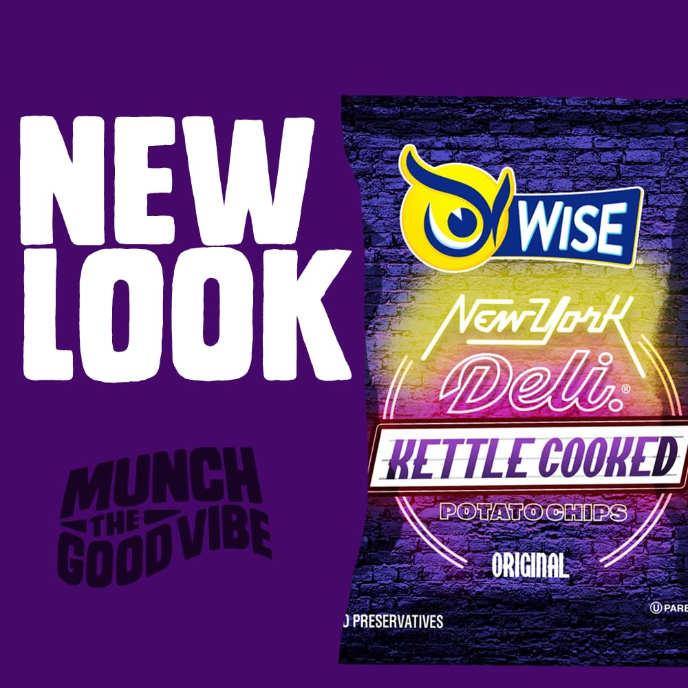 WISE Snacks NY Deli Kettle Cooked Potato Chips, Original Flavor, 0.75oz (40 Count) - Gluten Free, Crunchy Snacks for Parties, School Lunches & On-the-Go Snacking