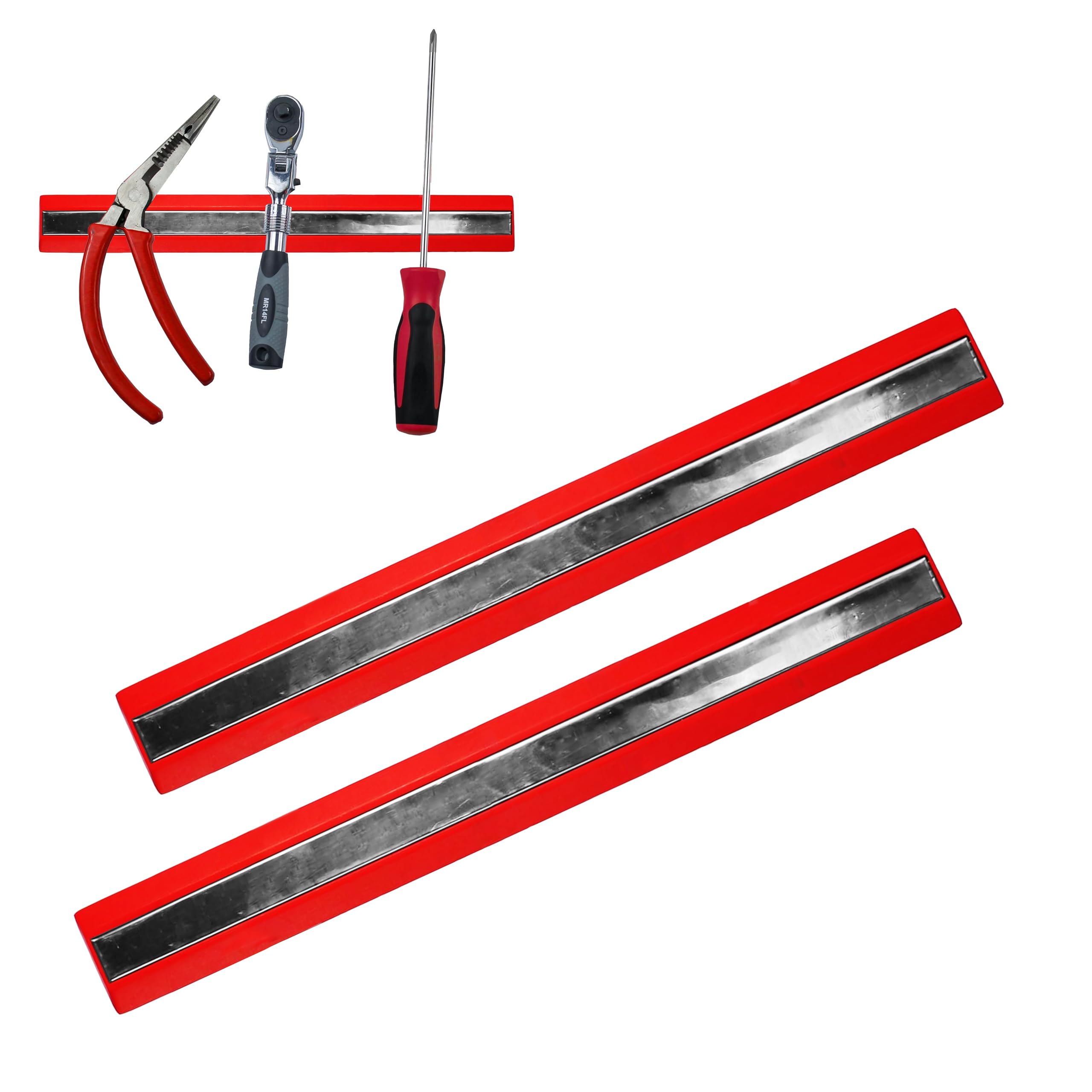 EZRED SR102PK Magnetic Rail Tool Organizer - 2 Pack Heavy Duty Magnetic Tool Holder for Workshop, Garage & DIY Projects | Perfect for Wrenches, Screwdrivers & Metal Tools Storage