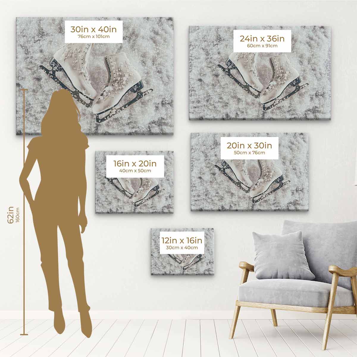 White Ice Skating Wall Art Canvas Print - Winter Sports Decor for Living Room, Bedroom & Office - 1234