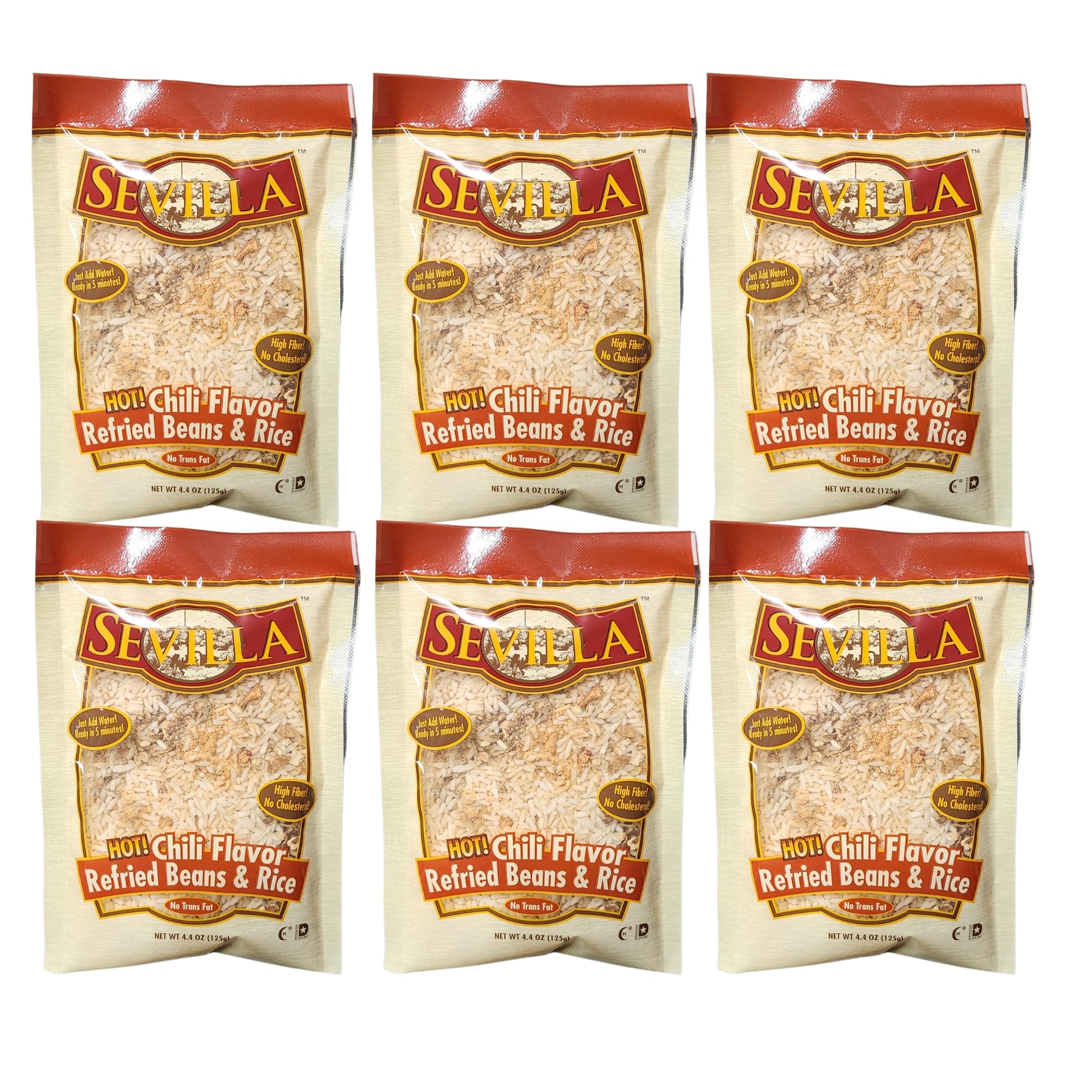 Hot Chili Flavor Refried Beans & Rice - 6 Pack (4.4 oz Each) | Perfect for Tacos, Burritos & Mexican Meals