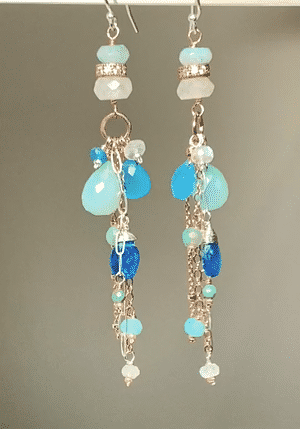 Long Boho Dangle Earrings with Aqua & Blue Chalcedony - Mixed Metal Statement Jewelry for Women | Perfect for Festivals, Weddings & Boho Fashion
