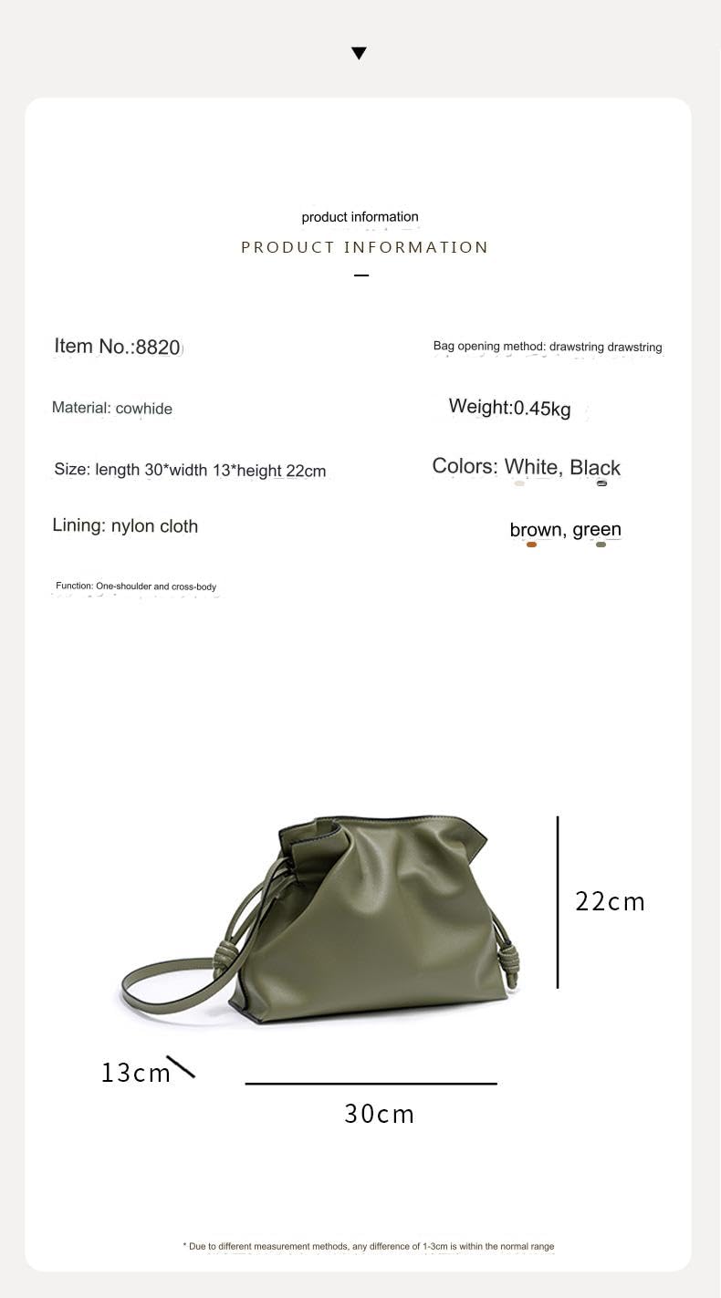 MOZEK Genuine Leather One-Shoulder Crossbody Bag - Korean Style Cloud Purse with Large Capacity | Perfect for Work, Travel & Daily Use (Lucky Bag Design)
