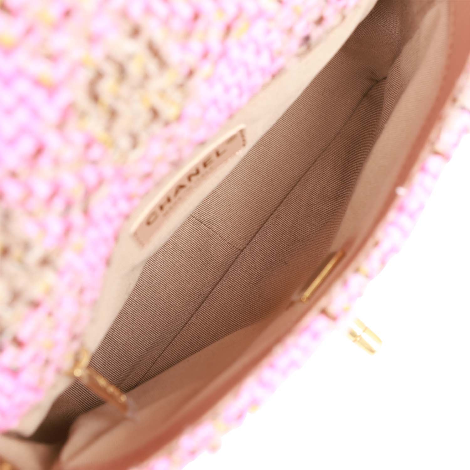 Chanel Small Elegant Chain Flap Bag Pink & Beige Tweed with Gold Hardware - Perfect for Evening Parties, Weddings & Luxury Fashion Accessories