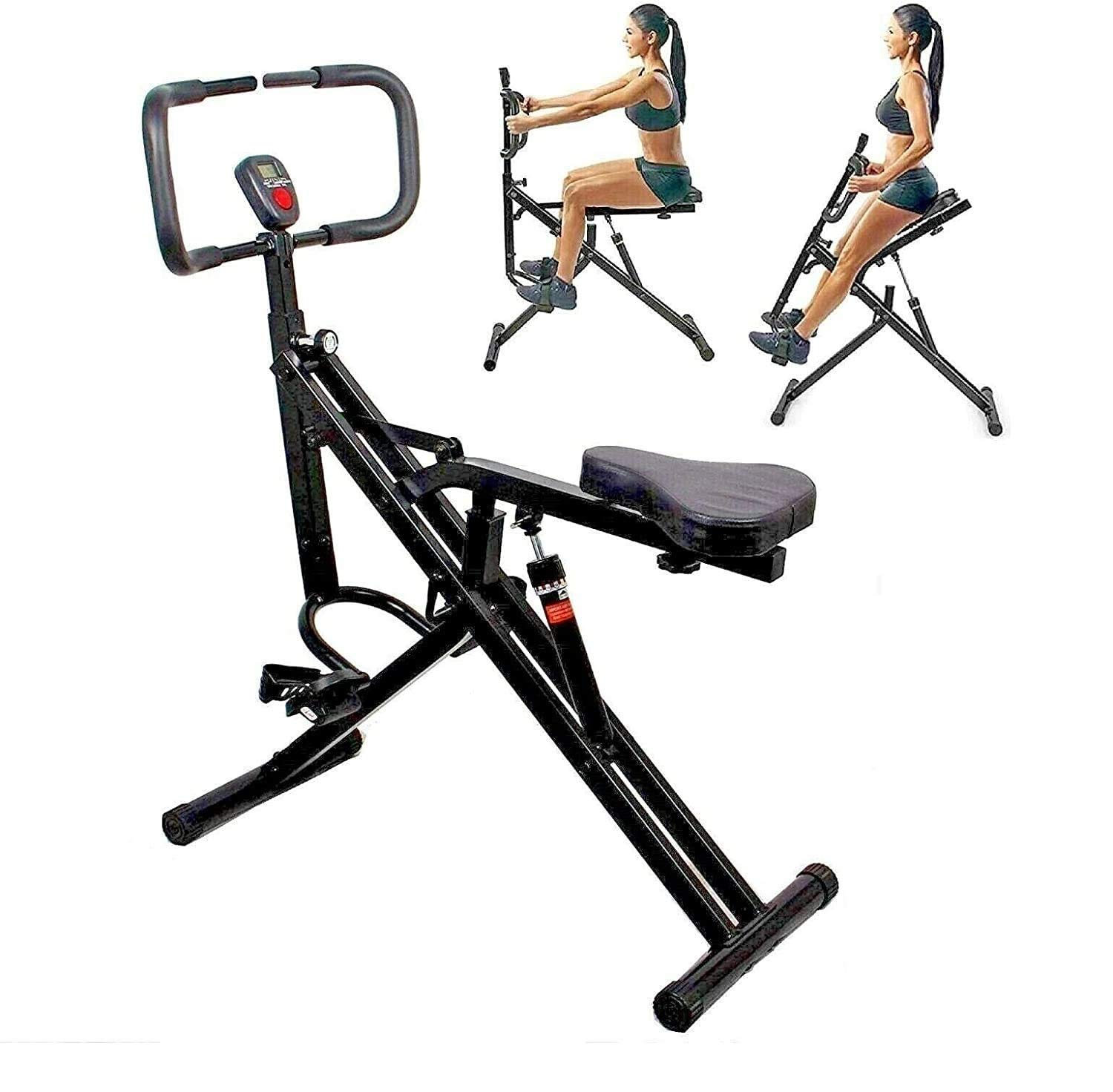 Power Rider Ab Core Squat Glute Exercise Machine - Home Gym Equipment for Abdominal Crunch, Cardio & Full Body Workout with LCD Monitor - Perfect for Home Fitness, Toning & Weight Loss