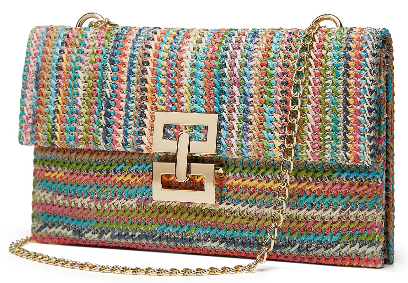 Vintage Straw Clutch Purse for Women - Woven Wicker Rattan Envelope Handbag - Perfect for Beach, Wedding & Summer Outfits