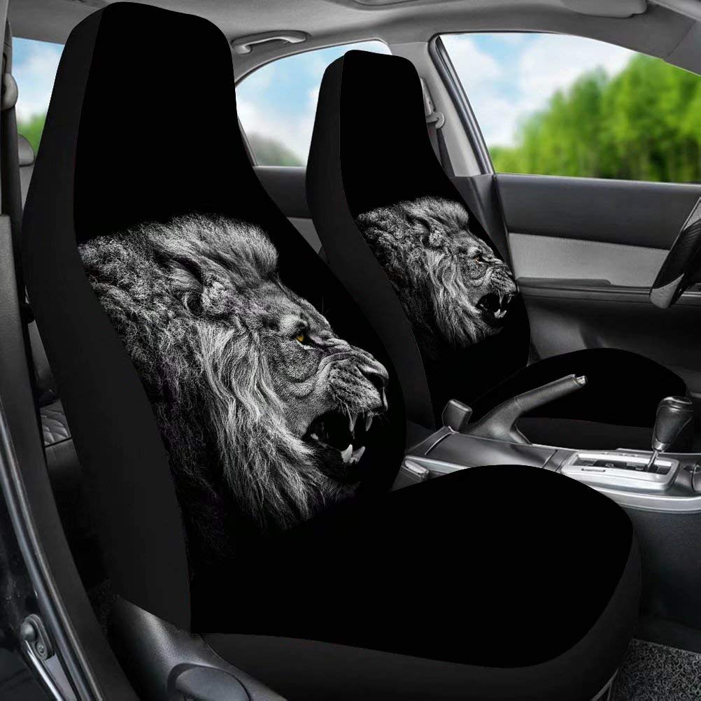 Dellukee 3D Universal Car Seat Covers - Lion Print 2-Piece Set for Most Cars, Trucks, SUVs & Vans | Waterproof & Anti-Slip Front Seat Protectors | Perfect for Daily Commute, Road Trips & Family Travel