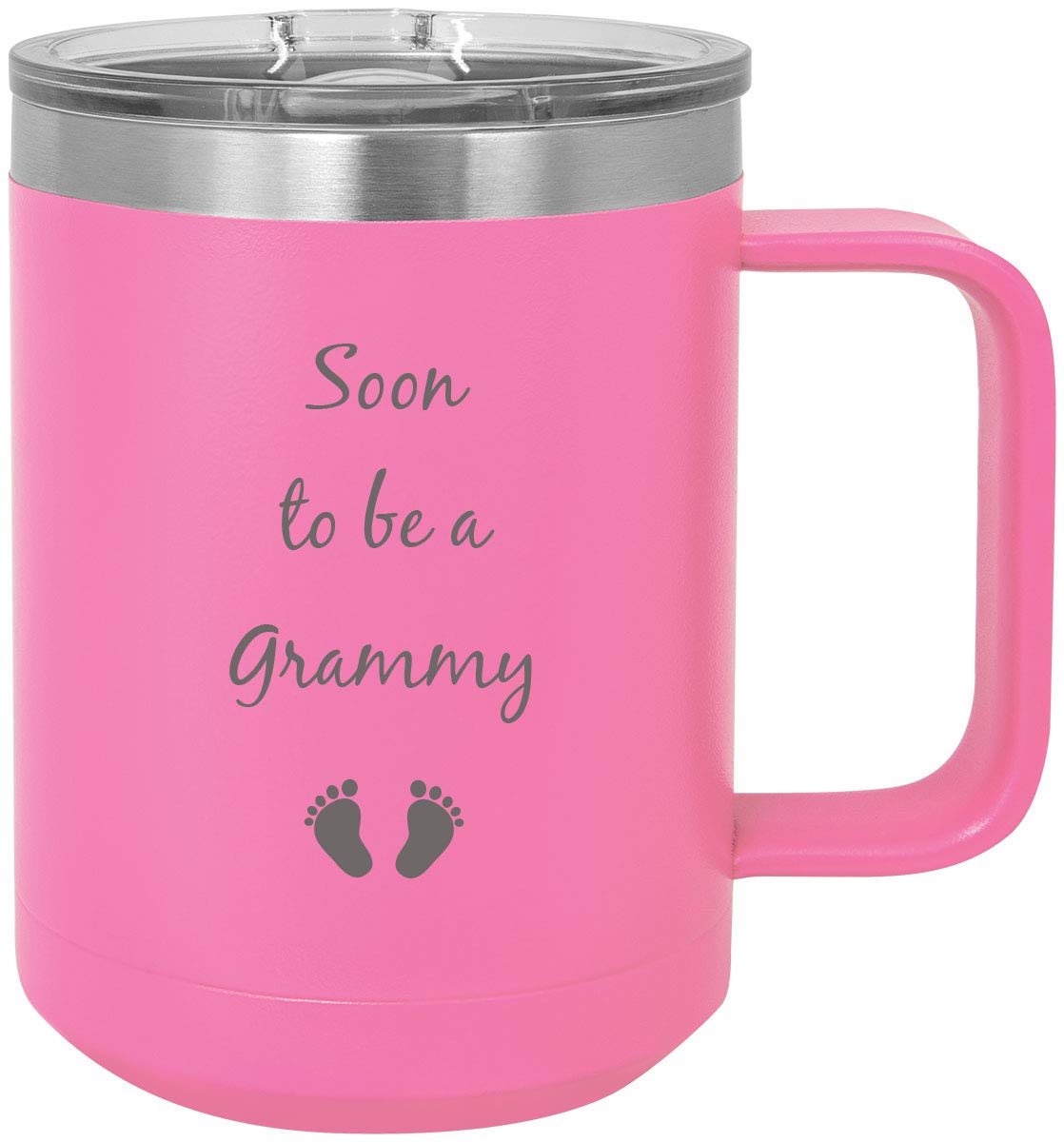 Grammy Stainless Steel Vacuum Insulated 15oz Travel Coffee Mug with Slider Lid - Engraved Pink Tumbler for Hot & Cold Drinks | Perfect Gift for Coffee Lovers, Commuters & Office Use