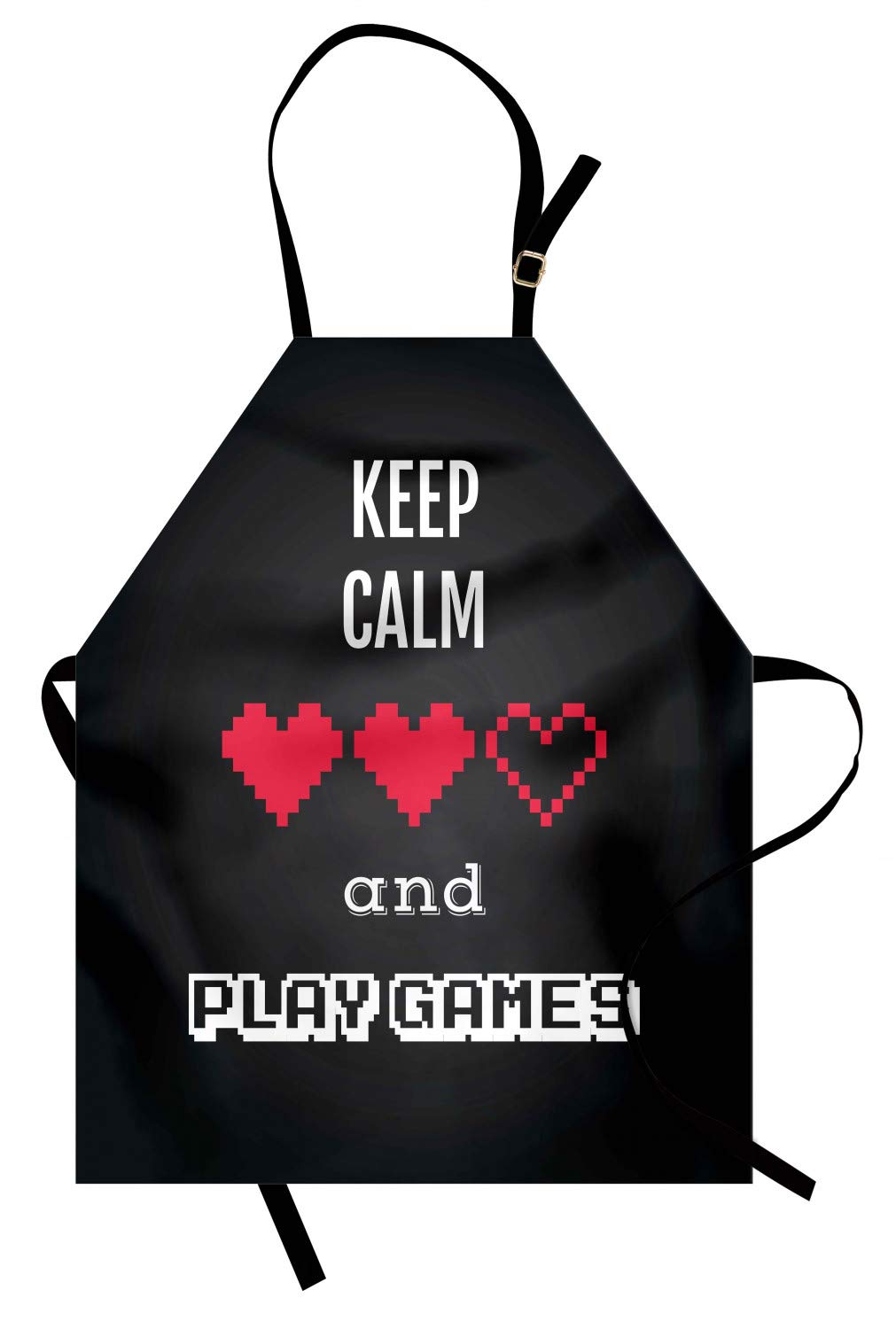 Lunarable Gamer Apron - Keep Calm & Game On Video Game Themed Kitchen Bib with Adjustable Neck - Unisex Cooking & Gardening Apron for Adults - Charcoal Grey & Vermilion Ombre Design - Perfect for Gaming Parties, BBQ Cooking & Indoor Gardening