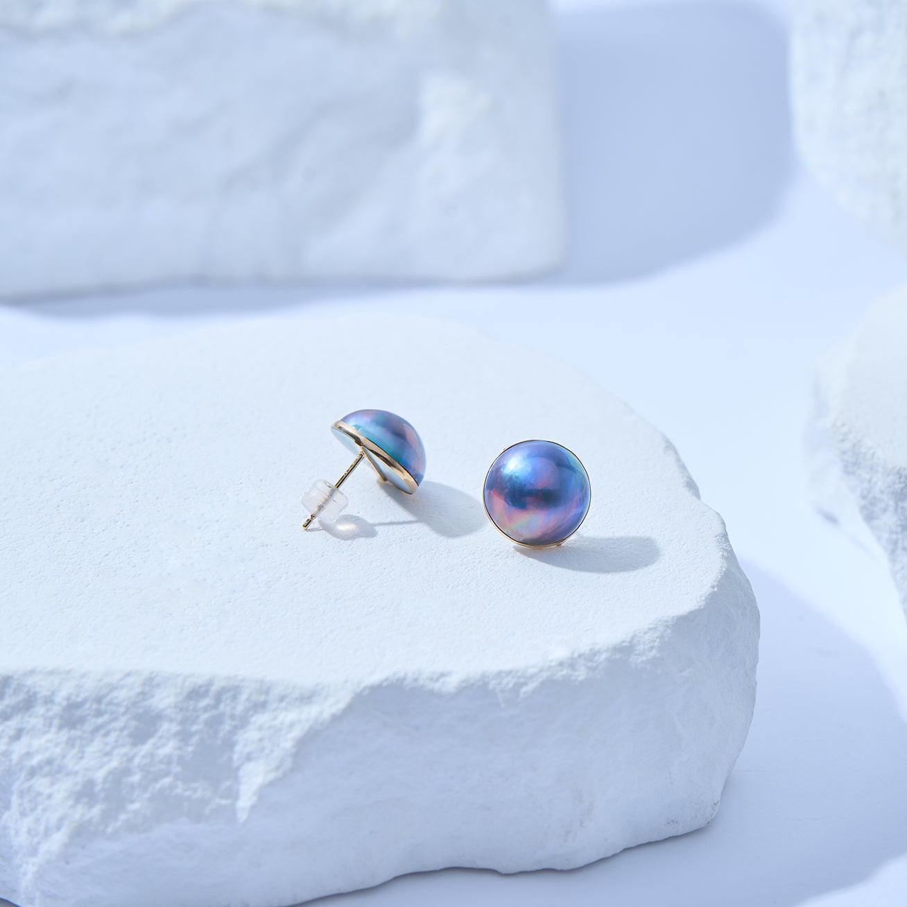 18K Gold Mabe Pearl Earrings KE00270 | Elegant Dome Stud Earrings for Women | Perfect for Weddings, Parties & Special Occasions