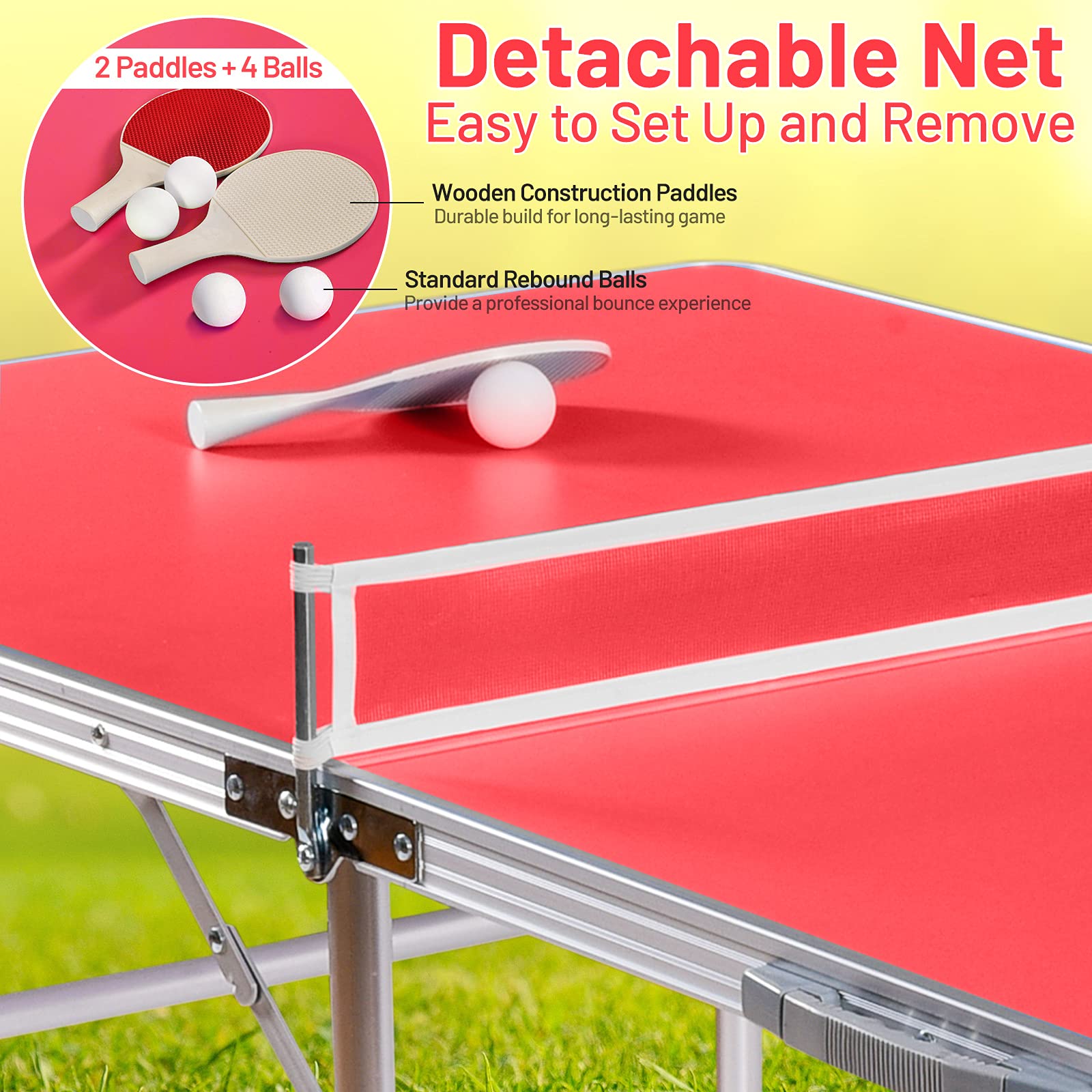 GYMAX Folding Indoor Ping Pong Table Set with Net, 2 Paddles & 2 Balls - Professional Free Standing Table Tennis Kit for Home, Office, Gym & Game Room