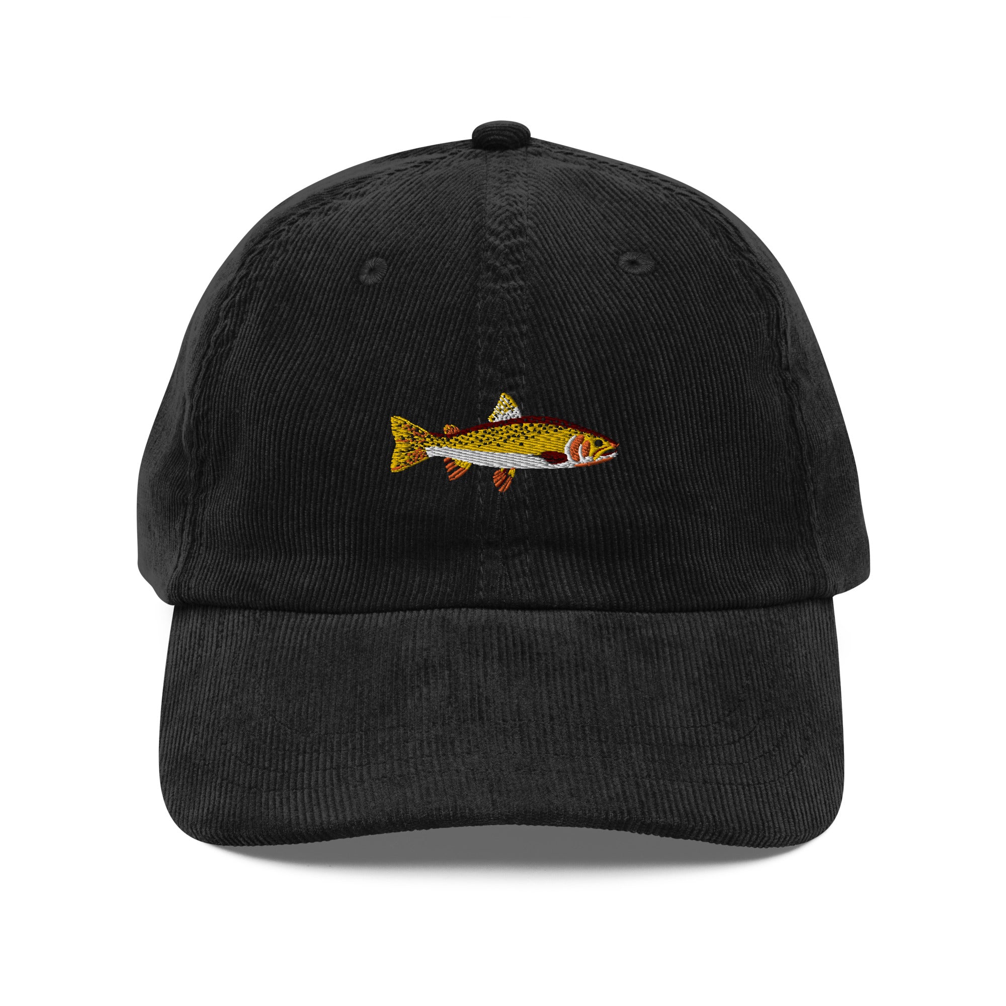 Yellowstone Cutthroat Trout Embroidered Corduroy Dad Hat - Vintage Fishing Style Cap for Outdoor Enthusiasts and Nature Lovers