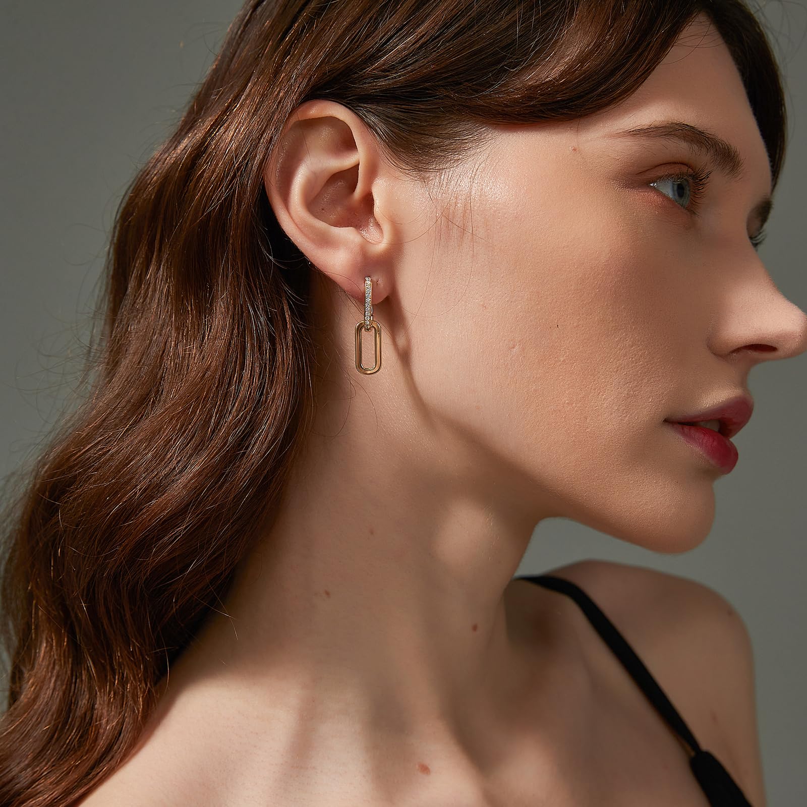 18K Gold Plated Paperclip Chain Link Earrings for Women - Trendy Rectangle Drop Dangle Hoop Earrings - Elegant Statement Jewelry Gift for Wedding, Party & Everyday Wear