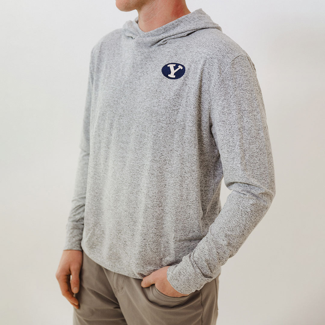 BYU Men's Travel Hoodie - Soft Heather Grey Pullover Sweatshirt for Casual Wear, Outdoor Adventures & Campus Life
