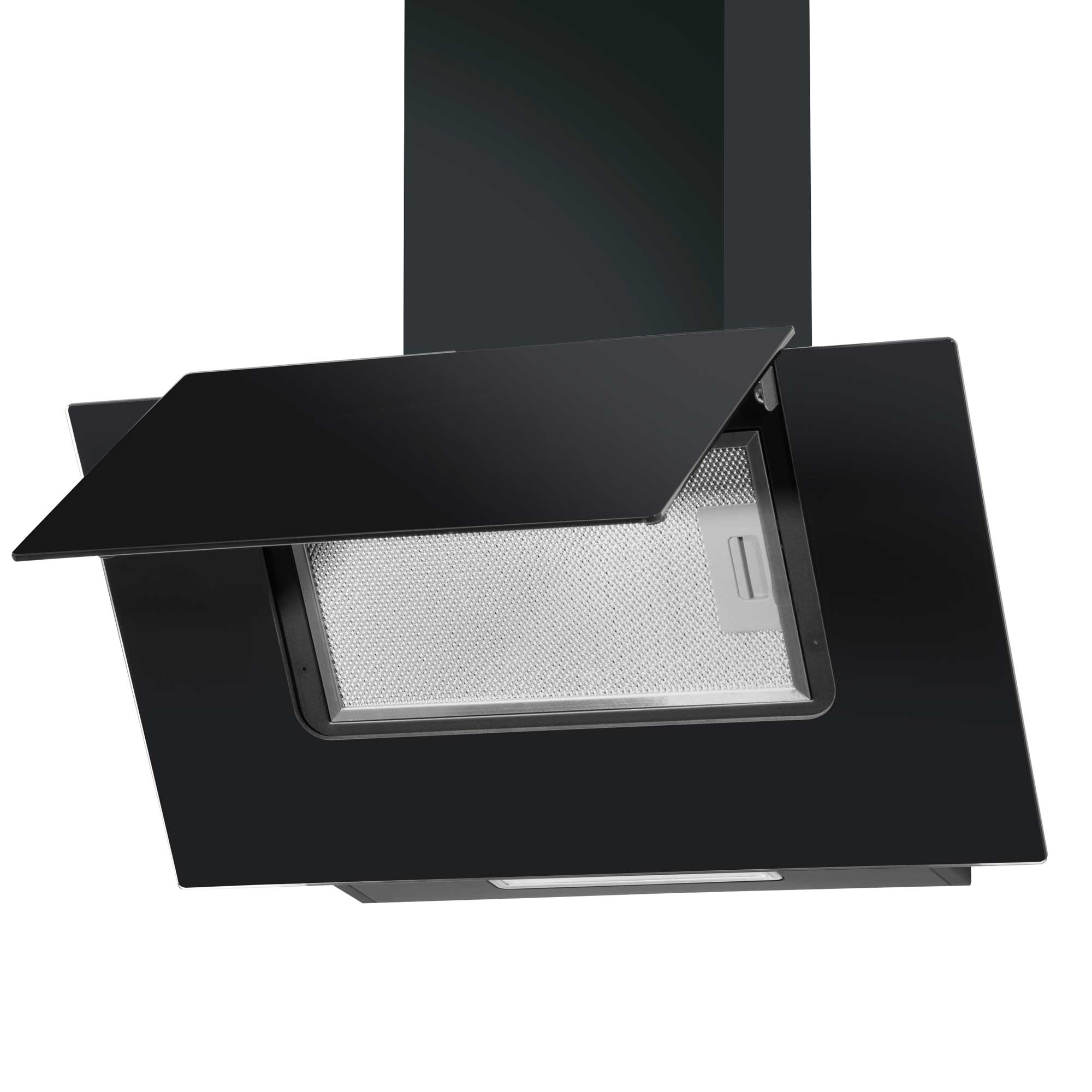 Baridi 60cm Angled Chimney Cooker Hood with Carbon Filters & LED Light - Black Glass Kitchen Extractor Fan - DH129 | Modern Ventilation for Home Cooking & Smoke Removal