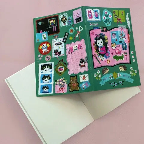 Yumi Kitagishi Mini Notebook Set of 2 - White Cat's Diary | Cute Japanese Stationery for Journaling, Note Taking & Gift Giving