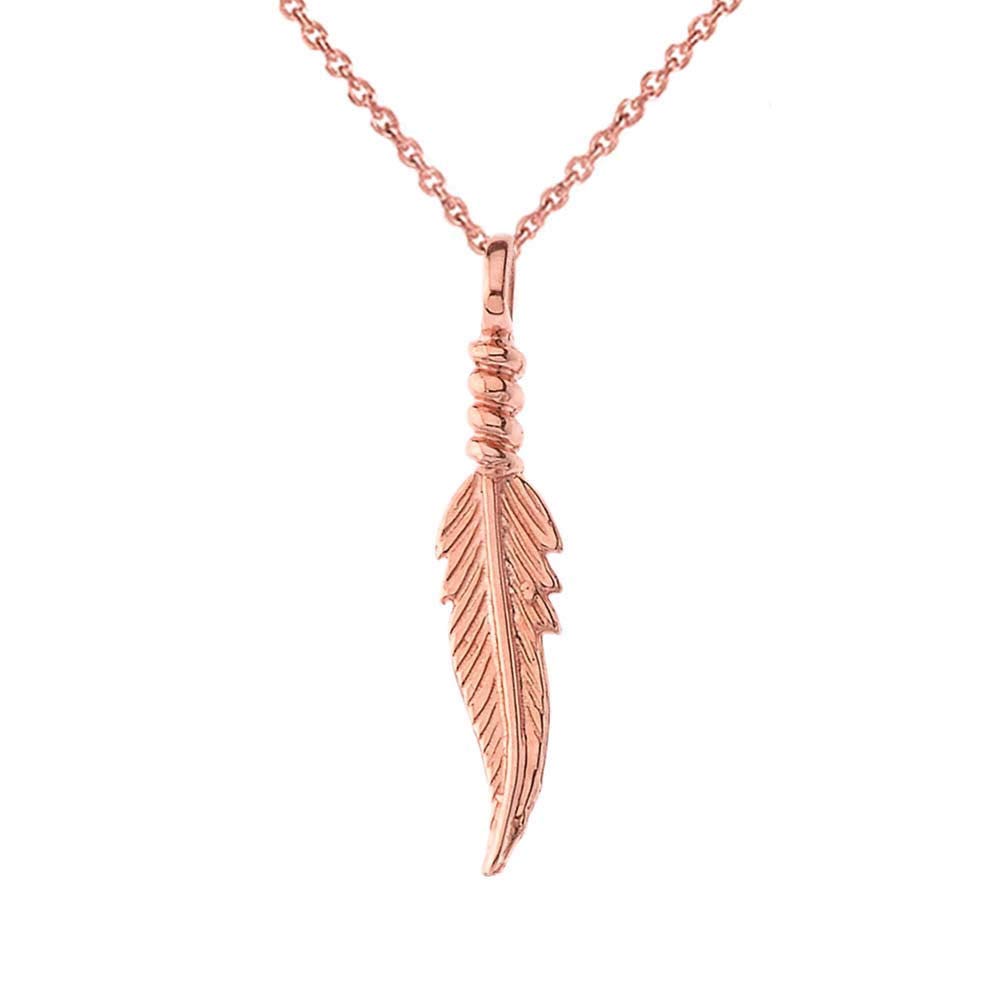 10k Rose Gold Feather Charm Pendant Necklace for Women - Dainty Delicate Jewelry Gift for Her - Perfect for Everyday Wear, Date Nights & Special Occasions