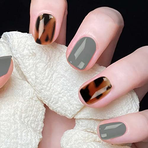 24Pcs Blue Leopard Press on Nails - Short Square Glossy Fake Nails for Women | Full Cover Stick on Nails | Cute Manicure Design | Perfect for Parties, Weddings & Daily Wear