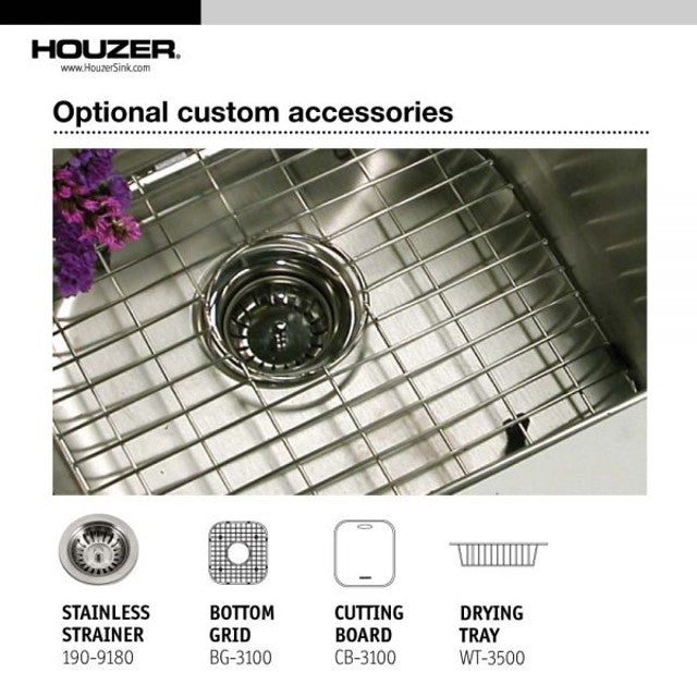 Houzer Legend Series 32-inch Stainless Steel Drop-in Topmount 4-Hole 50/50 Double Bowl Corner Kitchen Sink - Perfect for Small Kitchens, Apartments & RV Use