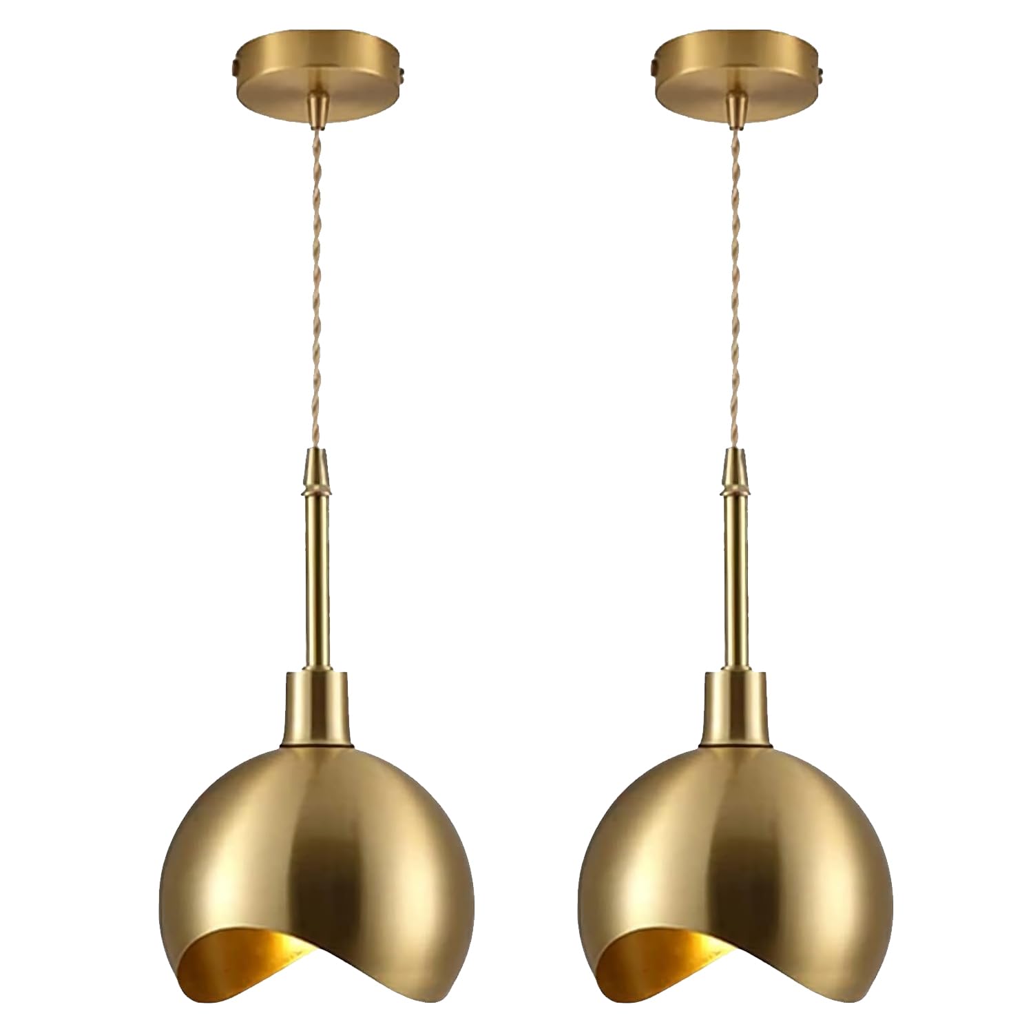 KCO Lighting Small Gold Pendant Light Set of 2 - Farmhouse Dome Pendant Lights for Kitchen Island, Dining Room & Barn - Antique Brass Industrial Light Fixture (Perfect for Farmhouse Decor, Restaurant Lighting & Home Renovation Projects)