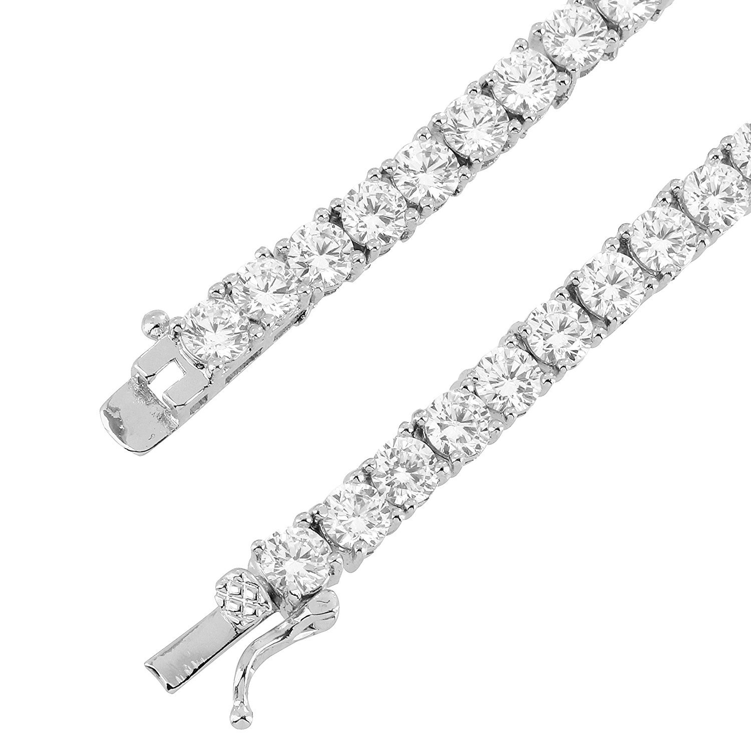 4mm Real 925 Sterling Silver Men's Tennis Chain with Iced Out Cubic Zirconia Catholic Cross Pendant - Durable Jewelry for Everyday Wear & Special Occasions