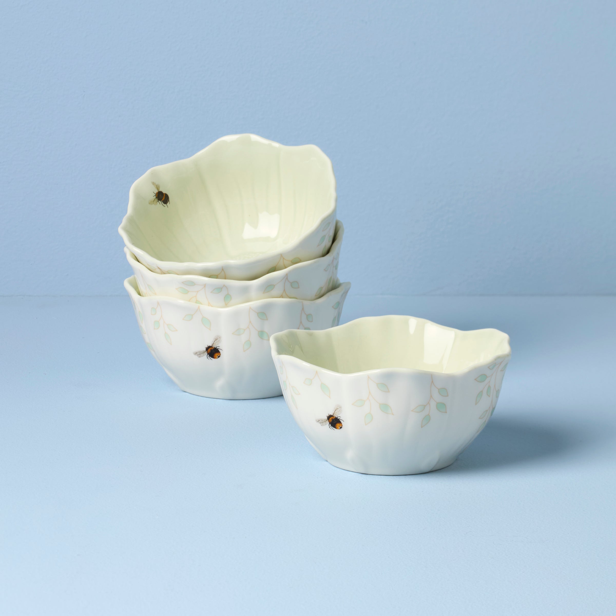 Butterfly Meadow Floral Green Dessert Bowls Set of 4 - Elegant Porcelain Bowls for Ice Cream, Pudding & Fruit - Perfect for Parties, Tea Time & Home Decor