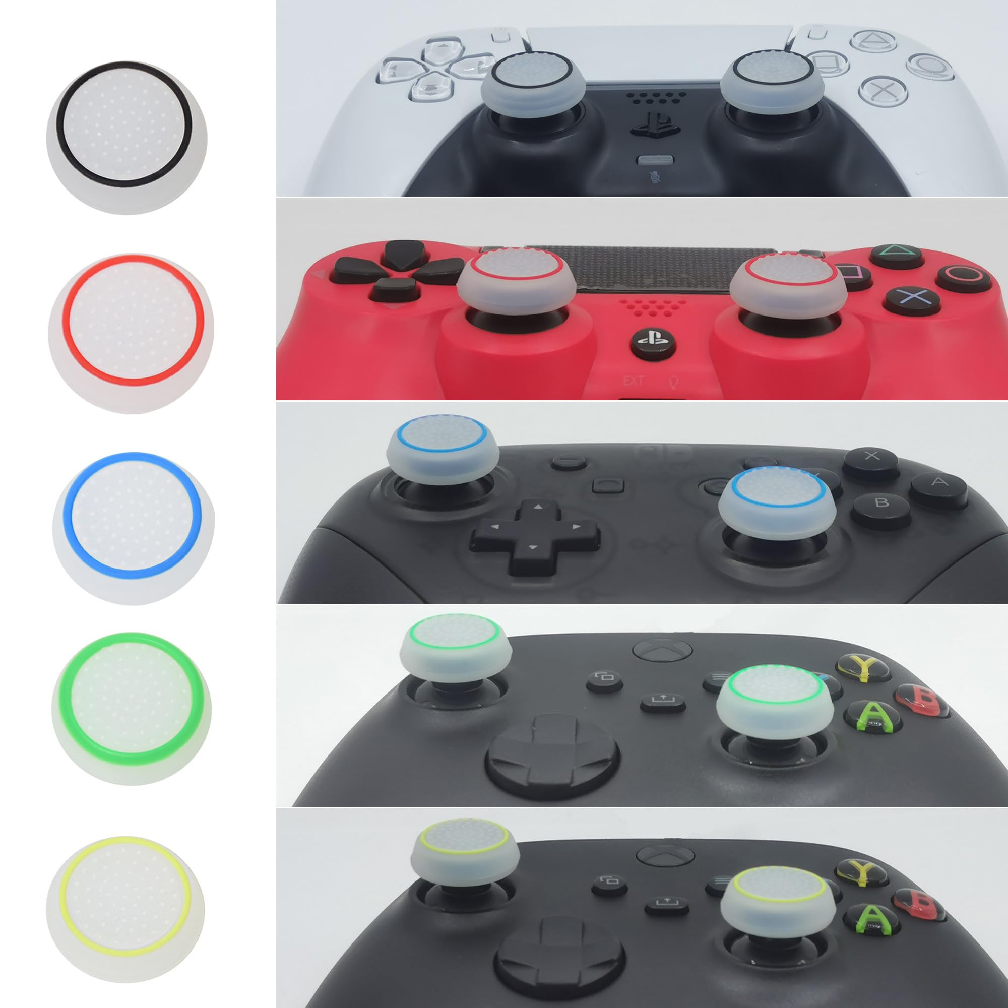 PS5/PS4/Xbox/Switch Pro Controller Thumb Grips & Precision Rings Set (30pcs) - Black & White - Enhanced Grip for Gaming, FPS, Racing & Sports Games