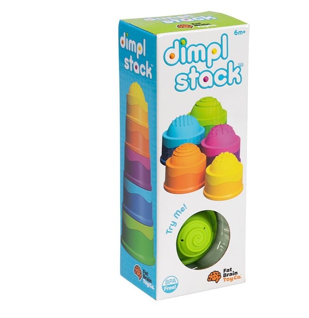 Fat Brain Toys Dimpl Stack - Sensory Stacking Toy for Babies & Toddlers - Colorful Silicone Popping Fidget Toy for Early Learning & Fine Motor Skills Development - Perfect for Playtime, Travel, and Stress Relief