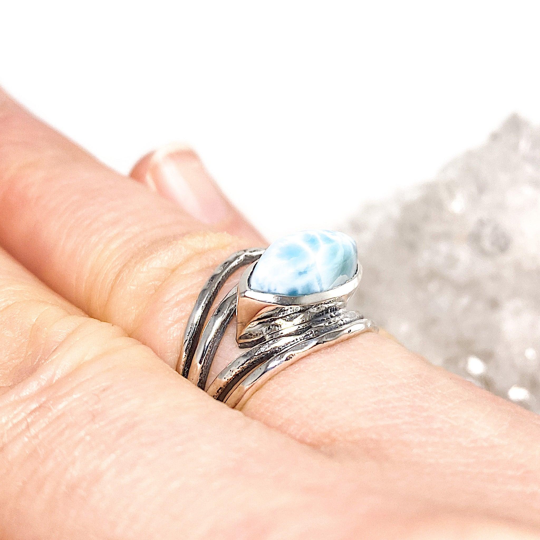 Larimar Sterling Silver Ring Size 7 - Natural Blue Gemstone Jewelry for Women, Gift for Her, Perfect for Weddings & Special Occasions