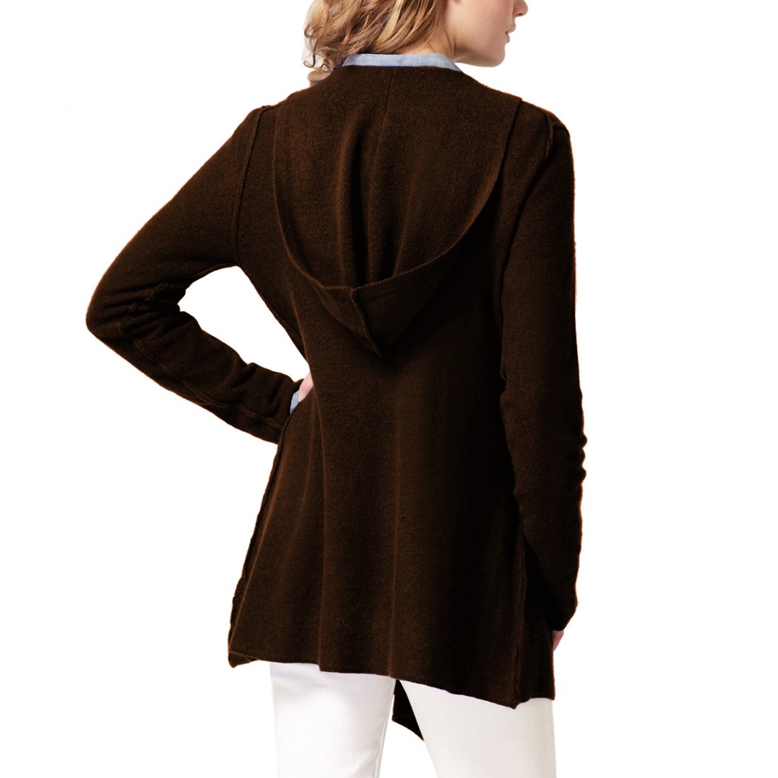 Parisbonbon Women's 100% Cashmere Hooded Cardigan Sweater - Soft & Warm Winter Pullover - Chocolate Brown - Size 2XS - Perfect for Casual Outfits, Office Wear & Cozy Home Relaxation