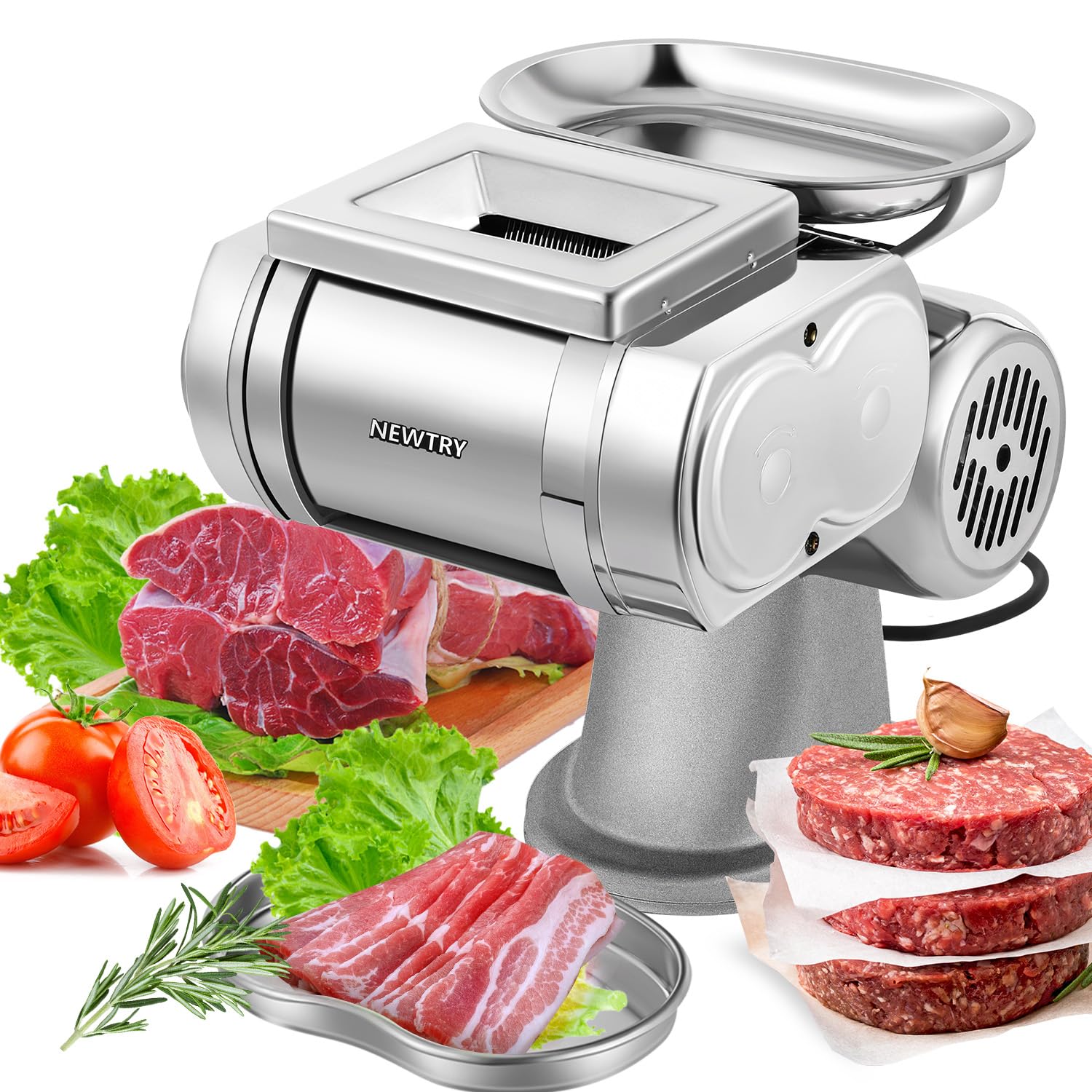 NEWTRY 3-in-1 Electric Meat Cutter & Slicer Machine - 1.7mm Blade, 1400r/min - Perfect for Deli Food, Fish, and Meat Slicing - Ideal for Home Kitchen Use, Meal Prep, and Commercial Food Processing