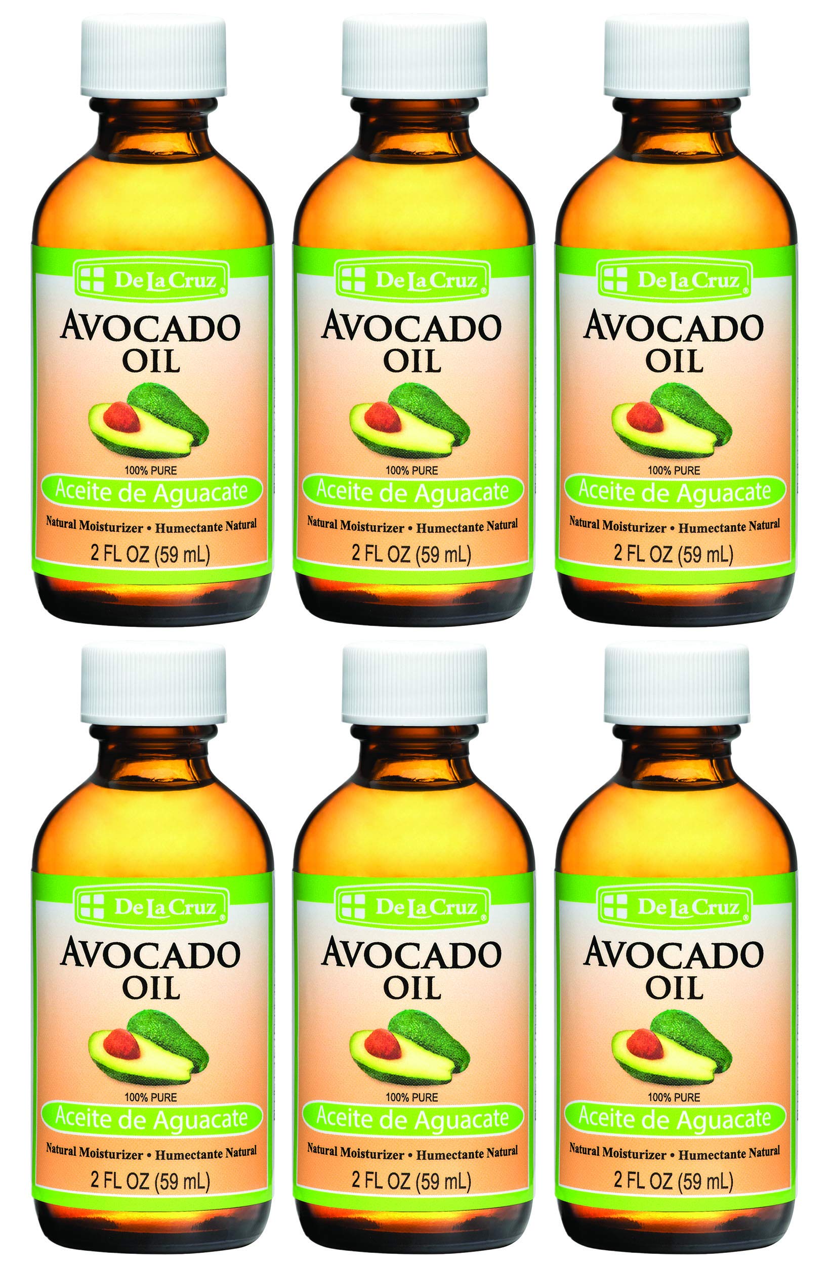 Pure 100% Expeller Pressed Avocado Oil for Hair & Skin Care | De La Cruz Lightweight Body Oil for Dry Skin & Hair Nourishment | 2 FL OZ (6 Pack) | Perfect for Massage, DIY Beauty Recipes & Daily Moisturizing