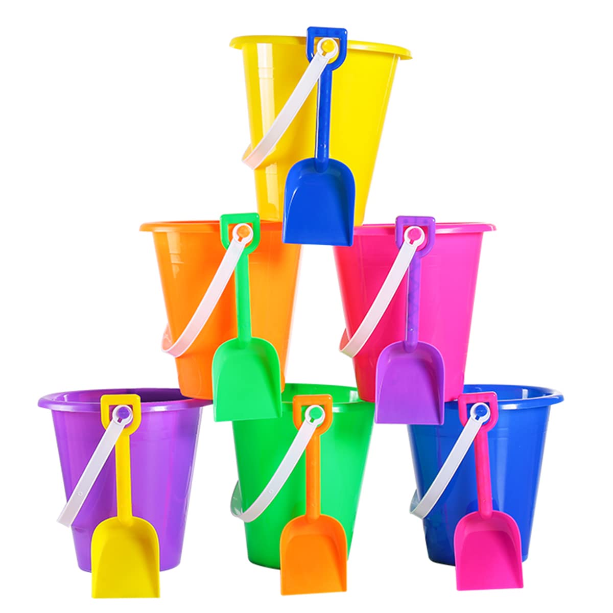 12 Pack Kids Sand Buckets and Shovels Set - 5.5 Inch Small Beach Toys for Summer Outdoor Play, Easter Basket Stuffers & Party Favors - Perfect for Beach Trips, Sandcastles, and Backyard Fun