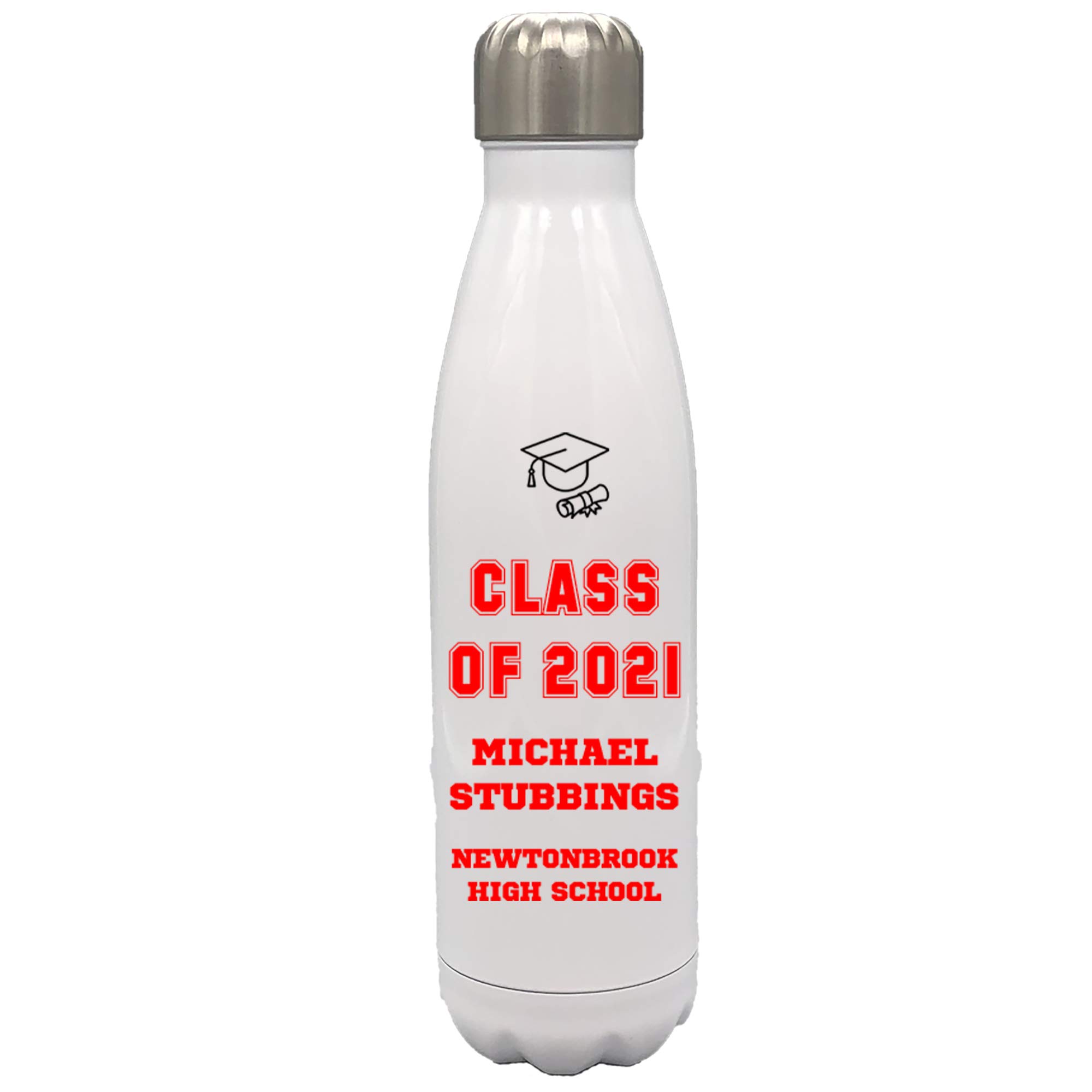 **Personalized Graduation Water Bottle for Class of 2021 - Custom Keepsake for Boys & Girls - Red & White - Perfect for Graduation Gifts & School Celebrations**
