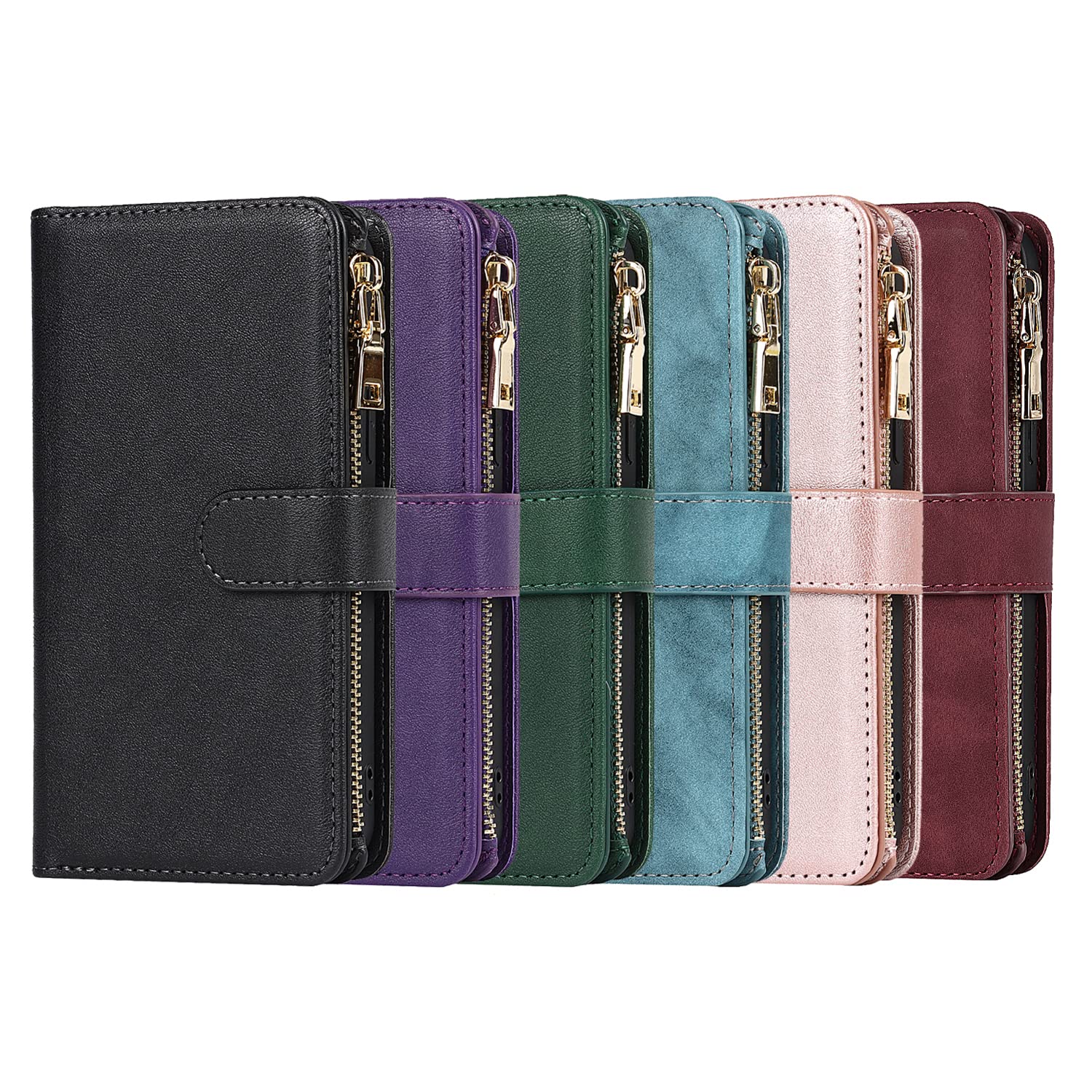 Premium Leather Wallet Phone Case for iPhone 13 Pro Max - 9 Card Slots, Zipper Coin Pocket & 2 Cash Slots with Kickstand & Lanyard (Black) | Perfect for Everyday Use, Travel & Hands-Free Convenience