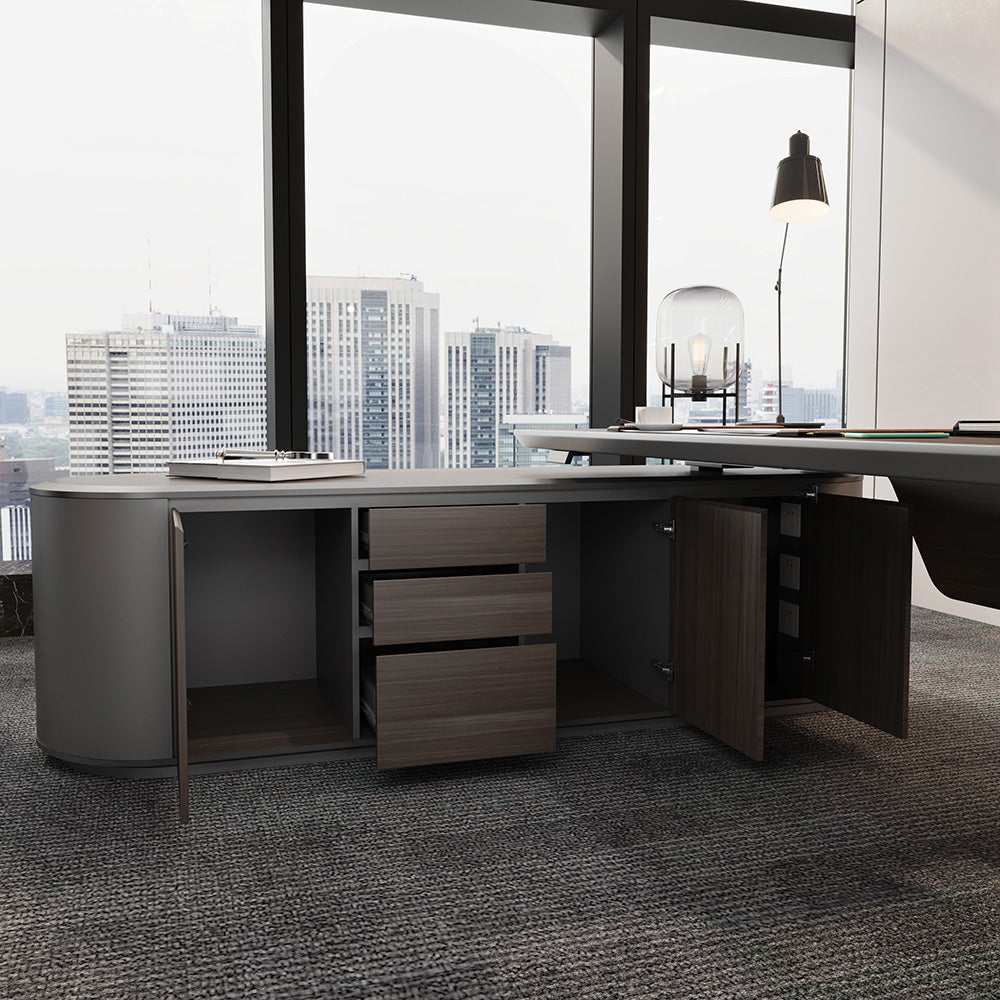 LUCA Electric Height Adjustable Sit Stand Desk 240cm - Hazelnut & Grey Finish, Ergonomic Executive Office Desk with Reversible Return for Home & Workspace