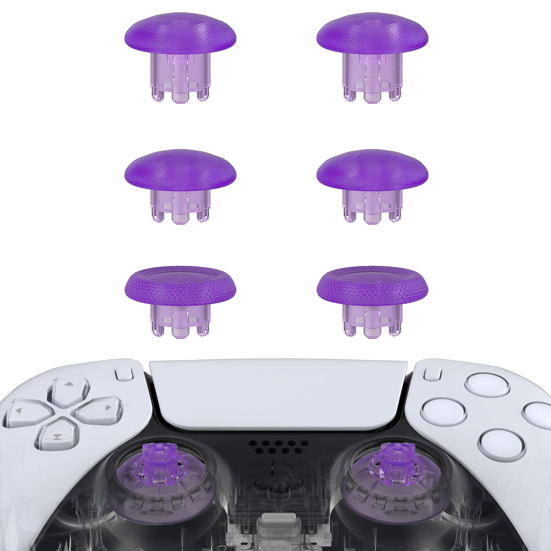 eXtremeRate Interchangeable Analog Thumbsticks for PS5 Controller - Purple Transparent Replacement Joysticks for PS4 Pro/Slim - Gaming Accessories for Enhanced Control & Comfort