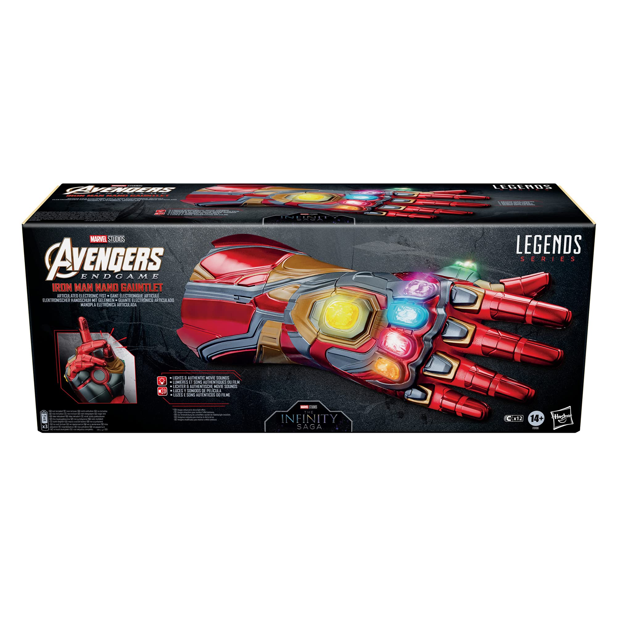 Marvel Legends Series Avengers Iron Man Nano Gauntlet - Electronic Light-Up Fist with Movie Sounds & Removable Infinity Stones | Collectible Action Figure for Marvel Fans & Gift for Superhero Lovers | Display for Home, Office or Cosplay