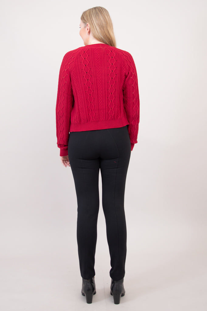 Bena Women's Red Cotton Cardigan Sweater - Soft & Comfortable Open Front Knit Wrap for Casual Outfits & Layering in Fall & Winter