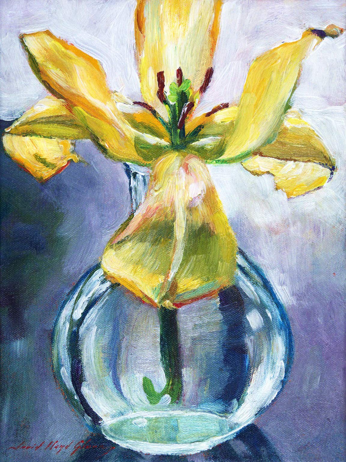 David Lloyd Glover 'Lily in a Vase' 20x16 Matted Art Print with White Frame - Blue Floral Wall Decor for Living Room, Bedroom & Office