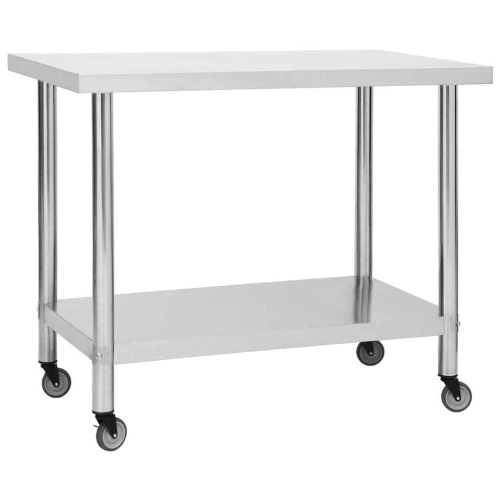 Stainless Steel Work Table with Wheels & Undershelf - Commercial Prep Table for Restaurant, Home & Hotel Use - Heavy Duty Kitchen Workstation for Food Prep, Cooking & Storage