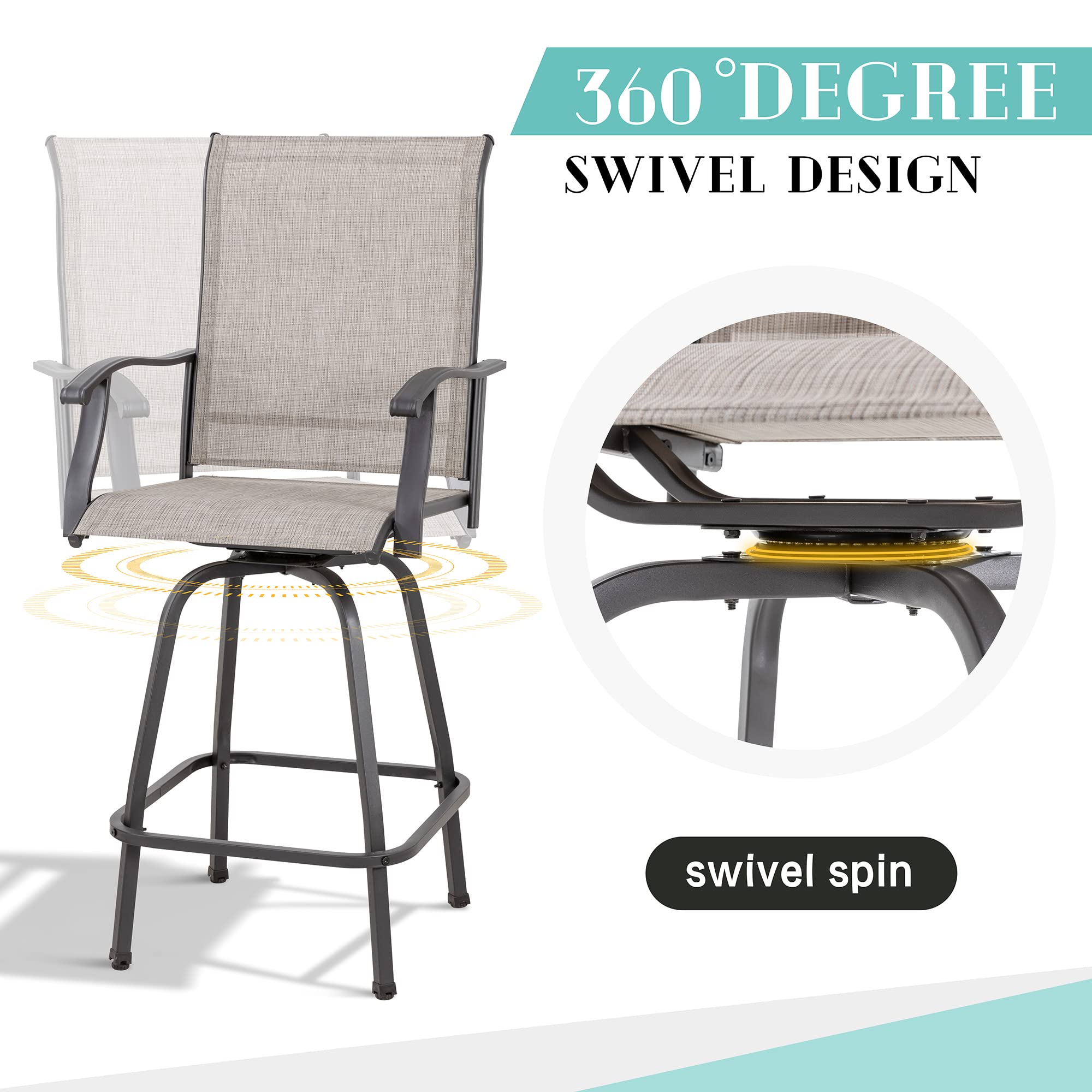 Vongrasig 5-Piece Outdoor Patio Bar Set with Swivel Bar Stools & Glass Table - All-Weather Wicker & Textilene High-Top Bistro Set for Garden, Lawn, Deck or Poolside (Taupe) - Perfect for Backyard Entertaining & Outdoor Dining