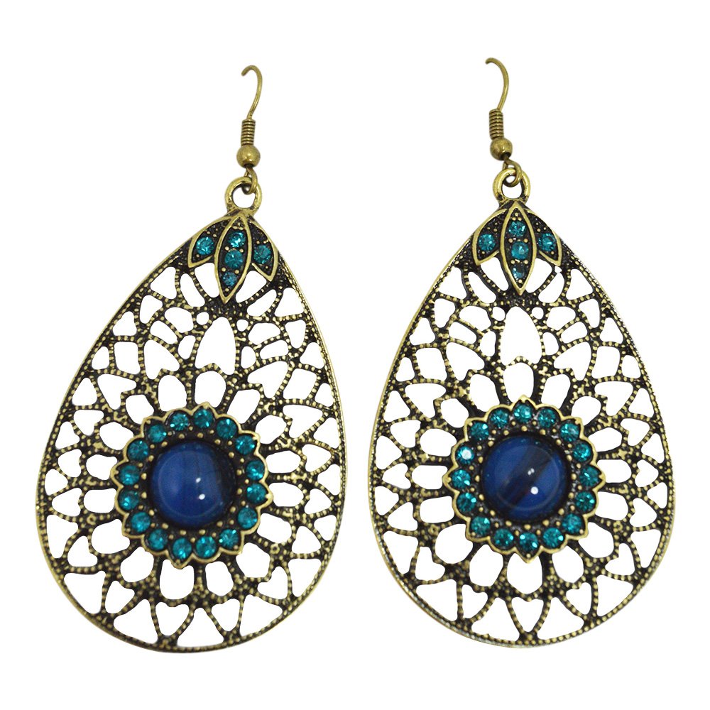Bohemian Zen Flower Teardrop Filigree Stone Accent Earrings for Women | Handmade Dangle Earrings with Gemstone Details | Perfect for Yoga, Meditation & Festival Outfits