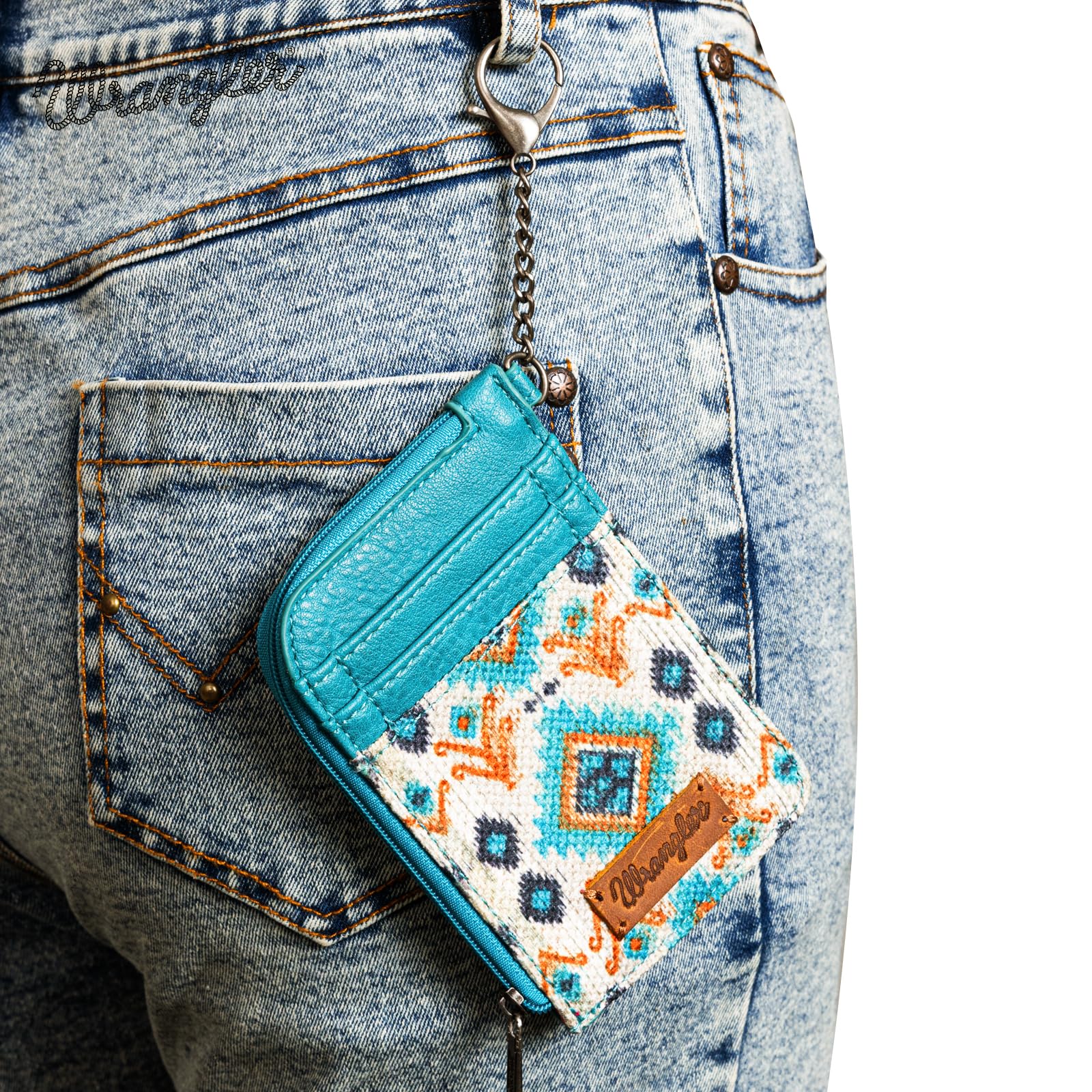 Montana West Wrangler Aztec Women's Leather Card Wallet with Zipper Pocket - Western Style Credit Card Holder for Women (WG130-W005TQ) | Perfect for Travel, Shopping & Everyday Use