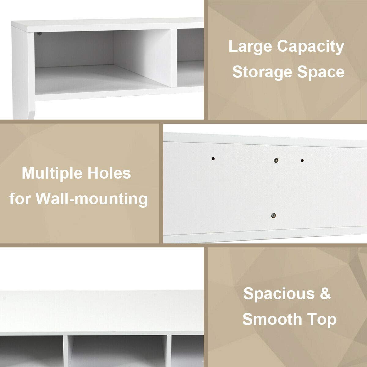 Wall Mounted Floating Desk with Storage Shelf - Space Saving Computer Table for Home Office, Living Room & Bedroom - White Home Office Furniture (Perfect for Small Spaces & Modern Interior Design)