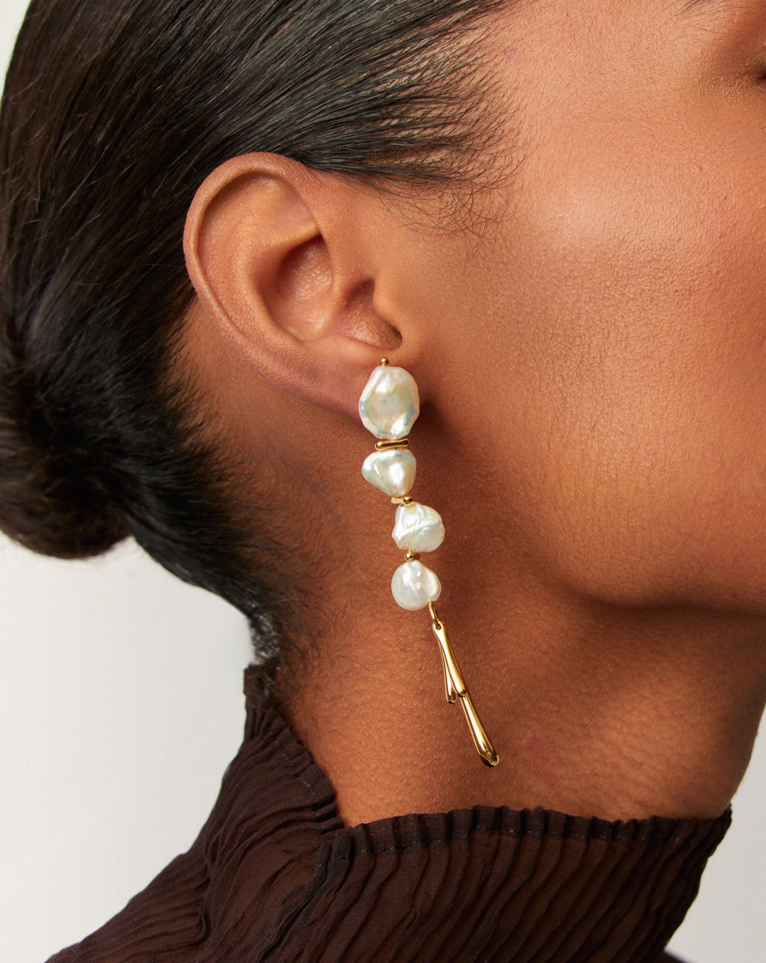Exquisite Keshi Pearl Drop Earrings for Women - 18k Gold Plated Handmade Sculptural Jewelry | Perfect for Weddings, Parties & Special Occasions