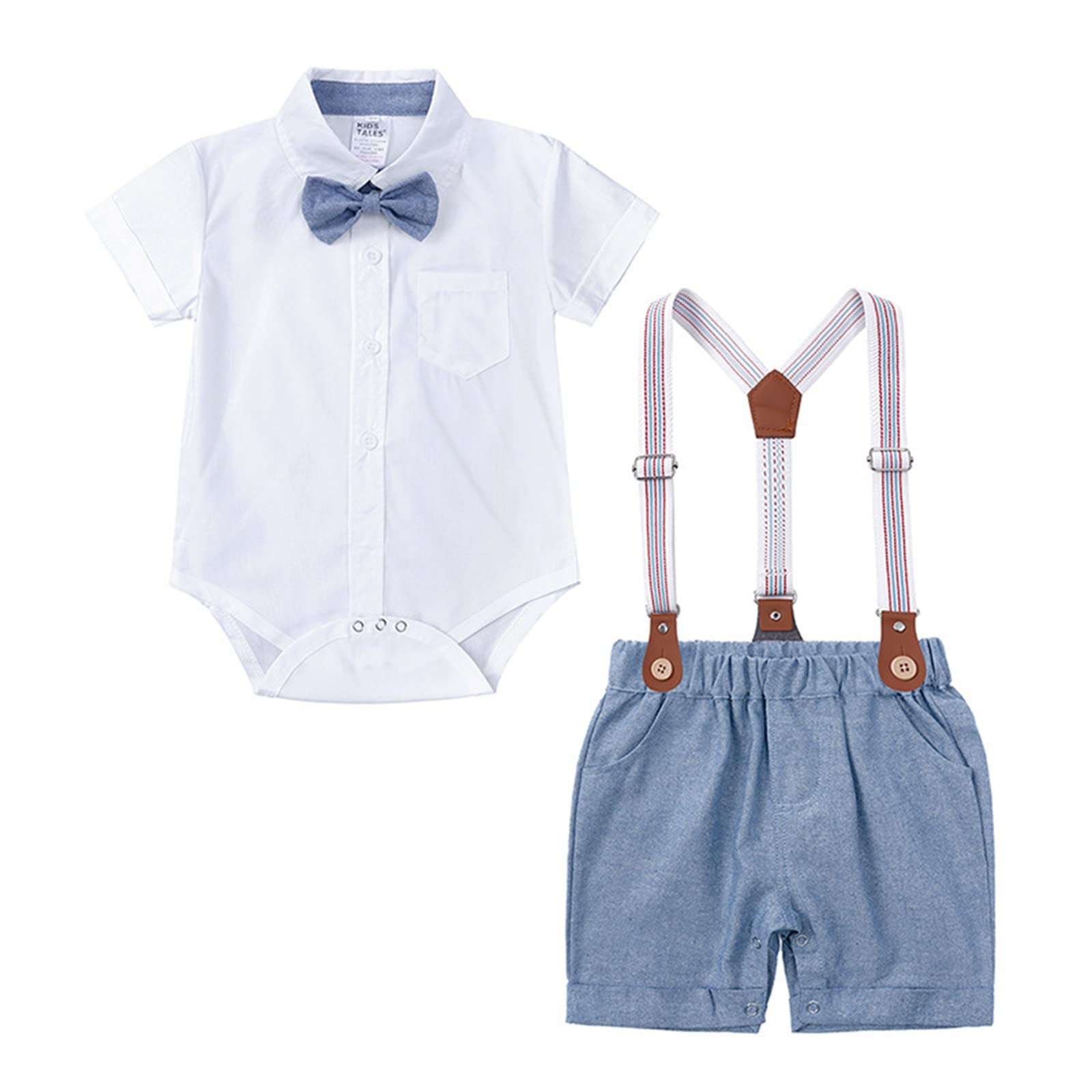 Baby Boys Summer Wedding Outfits - Gentleman Shirt & Suspenders Shorts Set - Formal Suit for Newborn Infant Toddler - Perfect for Weddings, Parties & Special Occasions