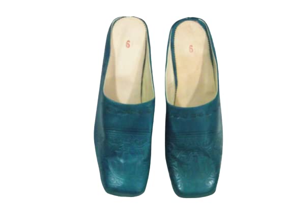 Premium Women's Leather House Slippers - Comfortable Blue Heeled Indoor Shoes, Handmade Soft Slippers for Relaxing | Ideal for Home, Lounge & Winter Nights (Gift for Her)