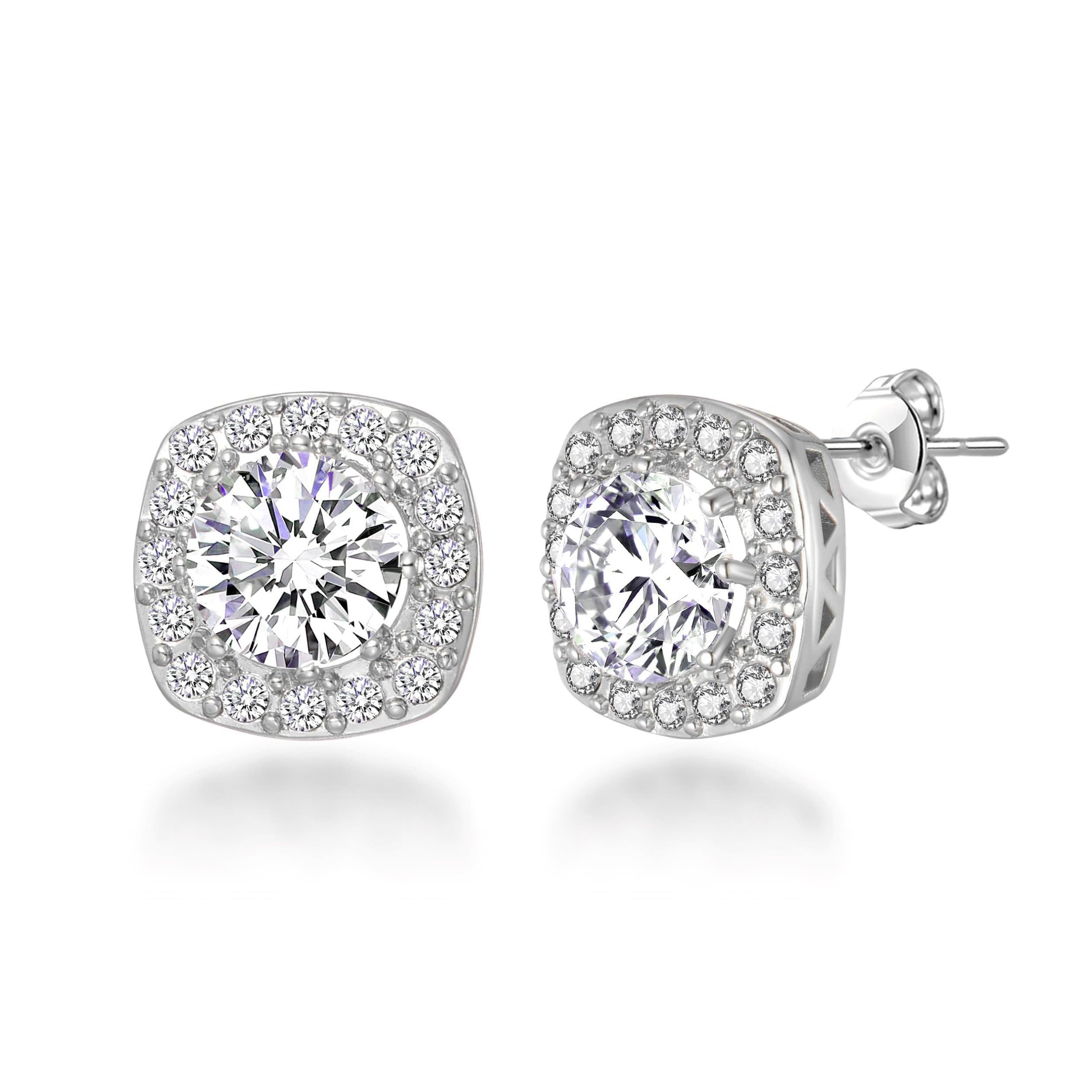 Philip Jones Silver Zircondia® Halo Earrings for Women - Party & Wedding