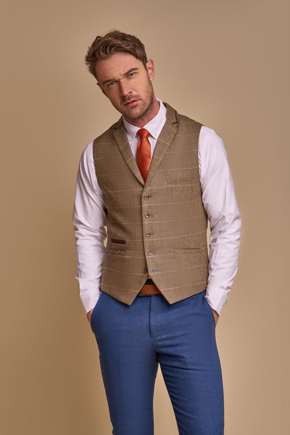 Stylish Cavani Orson Blue Suit with Albert Brown Waistcoat for Men | Premium Wedding, Business & Formal Occasion Outfit