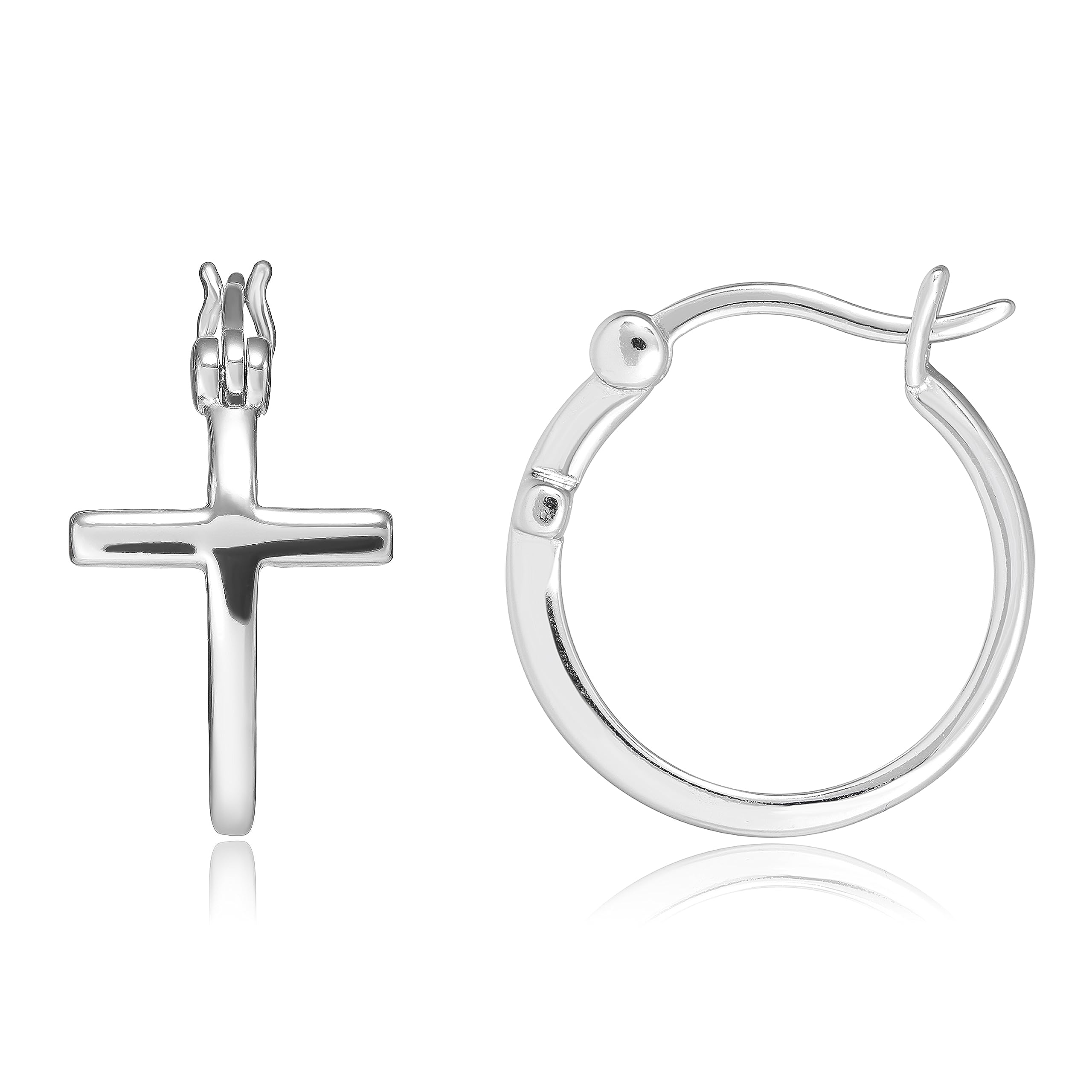 MORGAN & PAIGE .925 Sterling Silver Rhodium Plated Cross Circle Hoop & Stud Earrings for Women - Lightweight Dainty Hypoallergenic Religious Jewelry - Perfect for Church, Weddings & Everyday Faith-Based Fashion